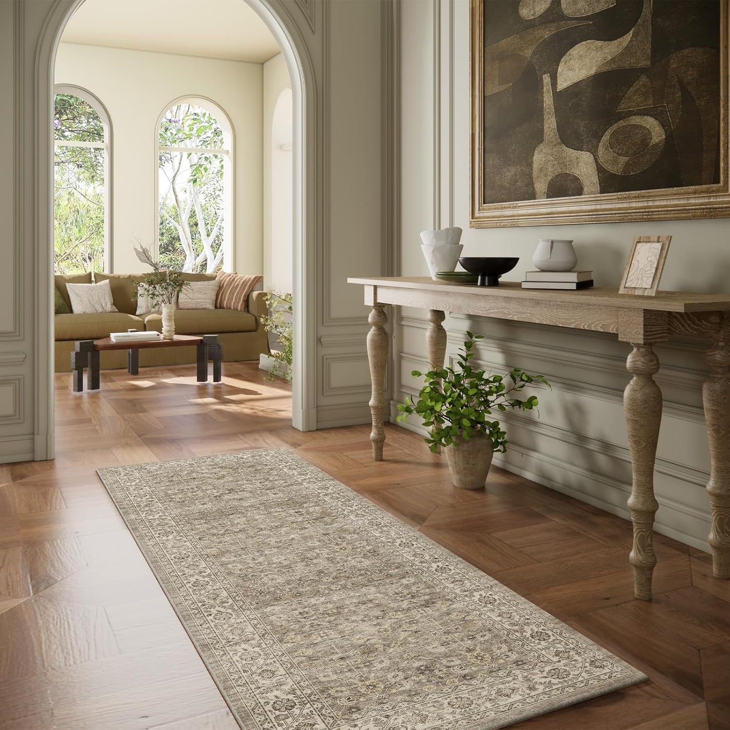 Washable Kitchen Rug Runners for Hallways: 2'6"x8' Bedroom Runner Rug Non Slip Low-Pile Stain Resistant Soft Indoor Floor Carpet Runner for Indoor Entryway Hallways Kitchen Laundry Room Farmhouse