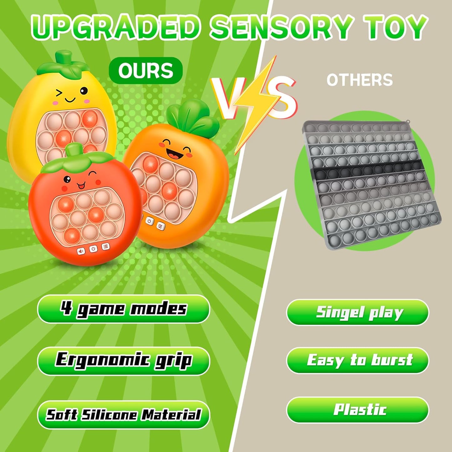 Quick Push Pop Game, Light Up Fidget Toys with 4 Modes, Fast Push Bubble Game Handheld Game for Kids 6-8 , Autism Sensory Toys Stress Relief Party Favors Birthday Gift for Kids Teens