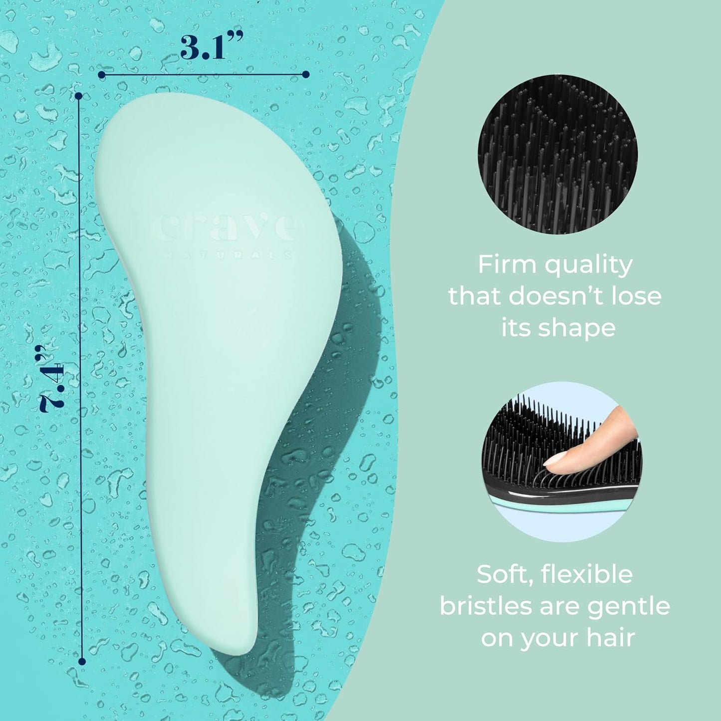 Crave Naturals Glide Thru Detangling Brush for Natural, Curly, Straight, Wet or Dry Hair - Gentle Detangler Styling Tool for Adults, Kids, Toddlers and Little Girls - 7.5 x 3 in, Turquoise