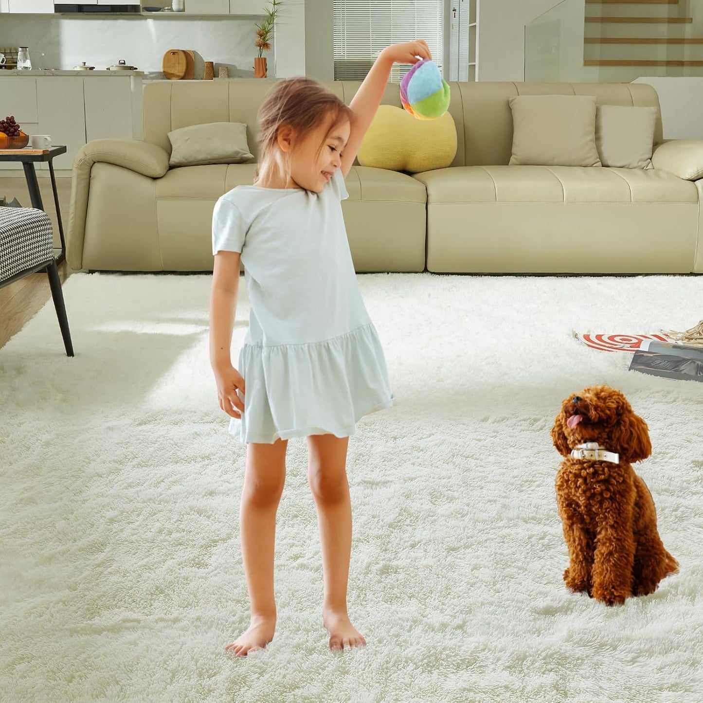 Ultra Soft Rug for Living Room, 4X6 Fluffy Shag Area Rug for Bedroom, Modern Shaggy Carpets Fuzzy Rug for Teens Dorm Nursery Home Decor Aesthetic, Upgrade Anti-Skid Durable, Cream White