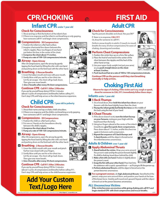 Safety Magnets by ZOCO – 100-Pack Custom CPR & Choking First Aid Magnet – 8.5"x11" Laminated Cards – Personalized with Logo – Branded Safety Handout for Offices, Caregivers & Healthcare