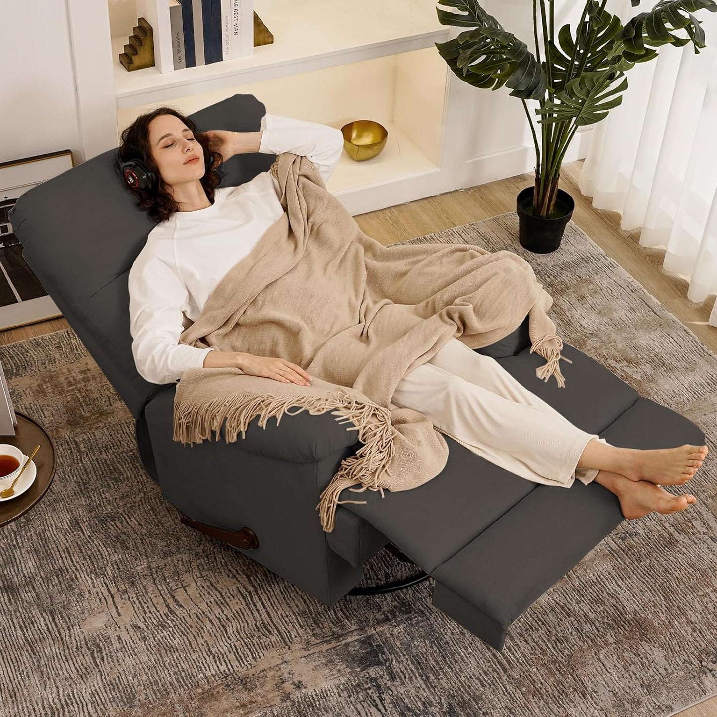 Dark Grey Glider Rocker Recliner,Swivel Rocking Recliner Chair,Glider Rocking Chair,Reclining Sofa Rocking Chair Nursery,23 Inches Deep Seat & 27 inches High Back,for Living Room