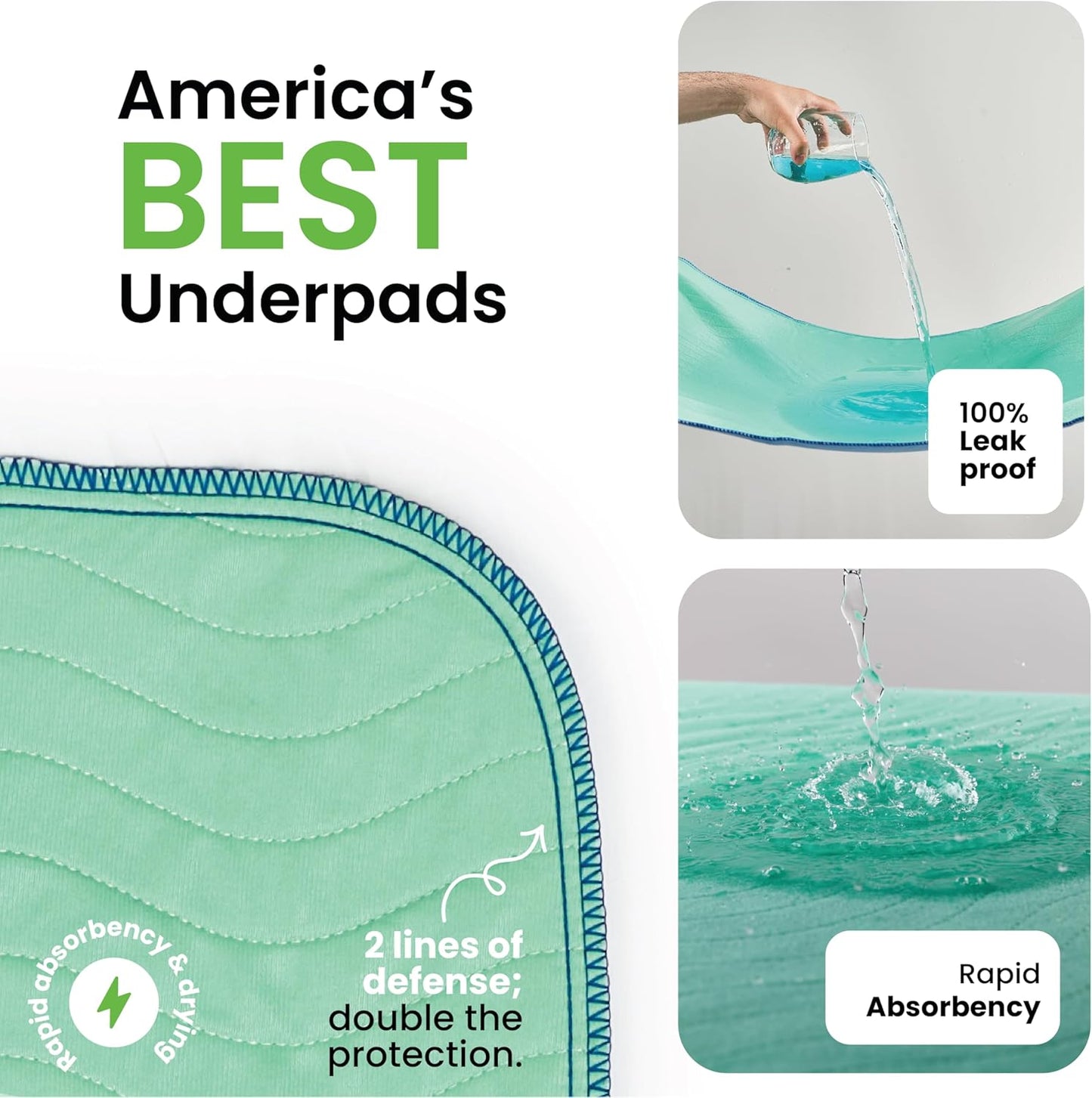 IMPROVIA® Washable Underpads, 34" x 36" (Pack of 6) - Heavy Absorbency Reusable Incontinence Pads for Kids, Adults, Elderly, and Pets - Waterproof Protective Pad for Bed, Couch, Sofa, Furniture, Floor