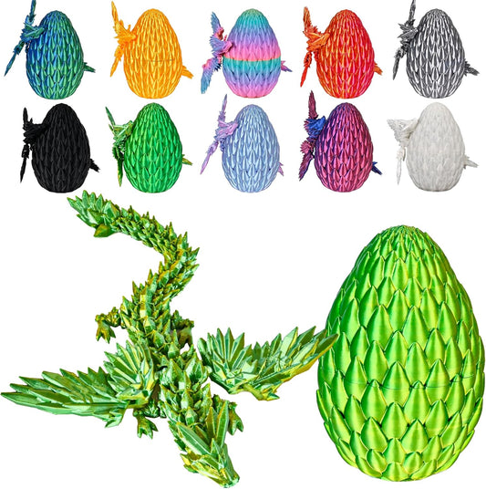 12inch Fly Dragon Egg, Year of The Dragon, 3D Printed Dragon, Executive Desk Toys, Articulated Dragon, Fidget Toys Gifts for Graduates Students Teachers Adults (Yellow&Green)