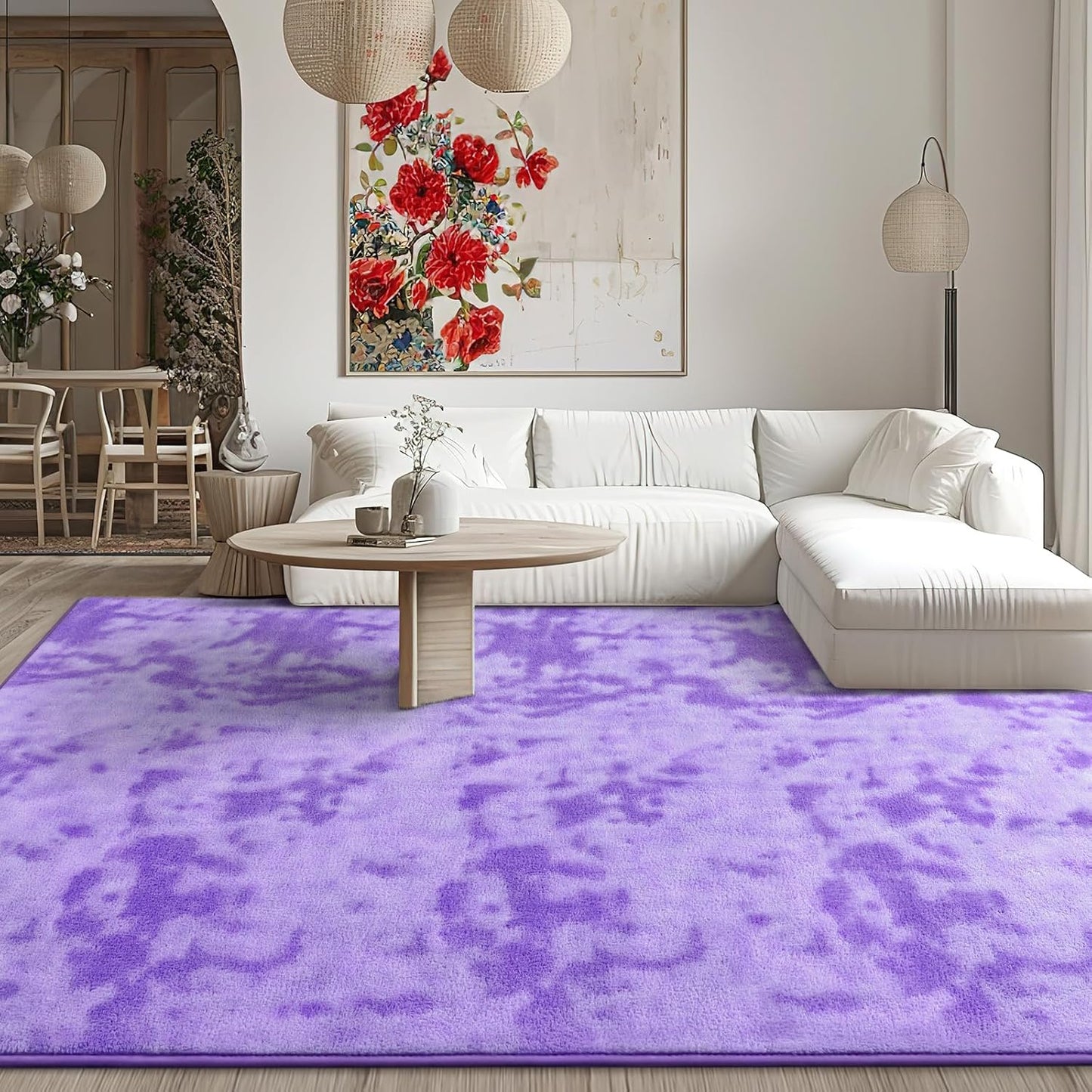 Kimicole 5x8 Washable Area Rugs for Bedroom Living Room, Low Pile Ulta-Thin Solid Color Rug, Non-Slip Soft Fluffy Carpet for Nursery Kids Room Dorm Room Home Decor (Purple)