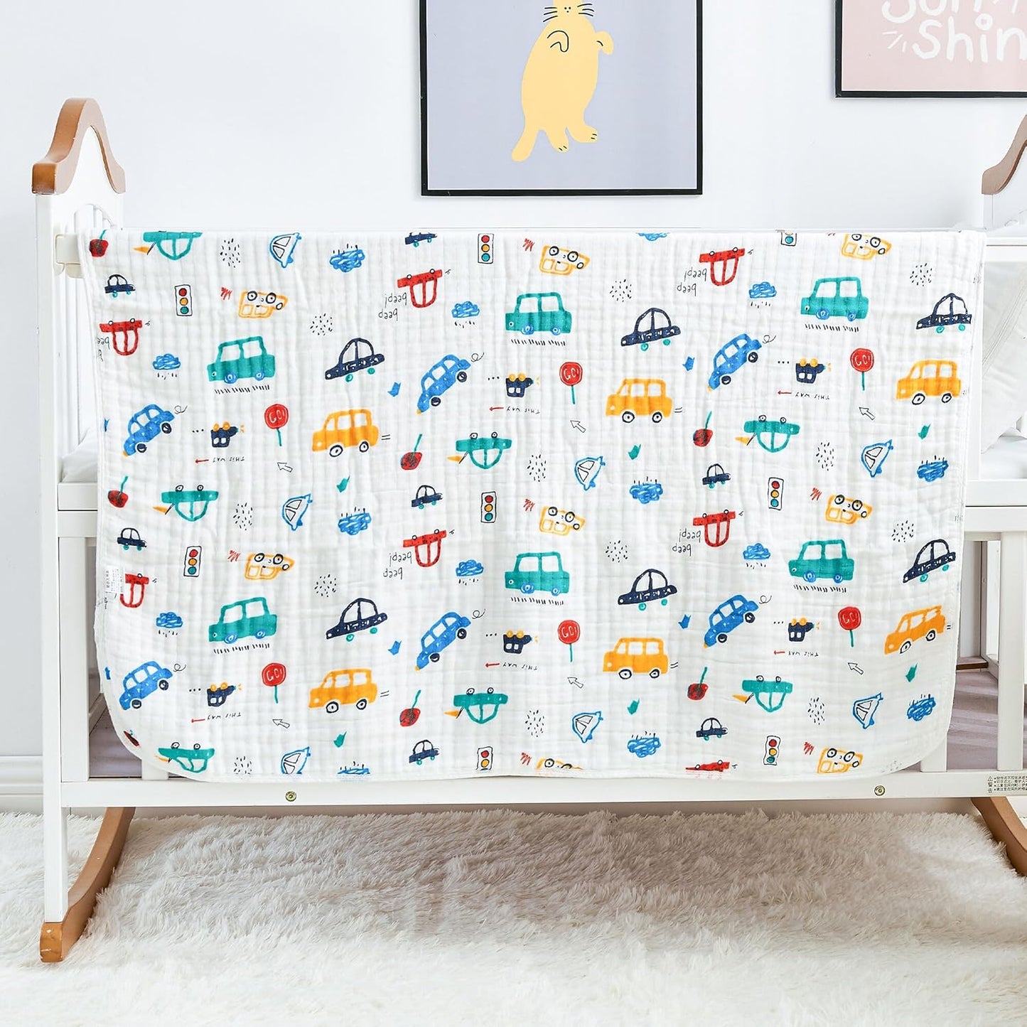 Luxury Muslin Baby Blanket, Cozy Swaddle, 6-Layer Cotton Receiving Blanket for Newborn Infant, 43x43 Inch Lightweight Breathable Crib Blanket, Nursery Stroller Toddler Quilt, Car Family