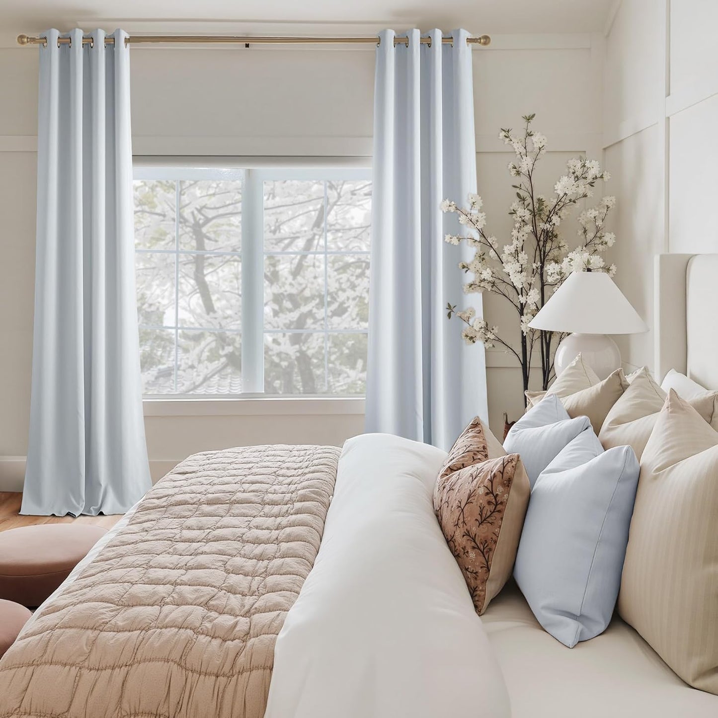 NICETOWN Greyish White Room Darkening Panels - Grommet Thermal Insulated Window Treatments for Bedroom, Yard, Nursery, Kids Room, Laundry - Breathable, 2 Panels, W52 x L63