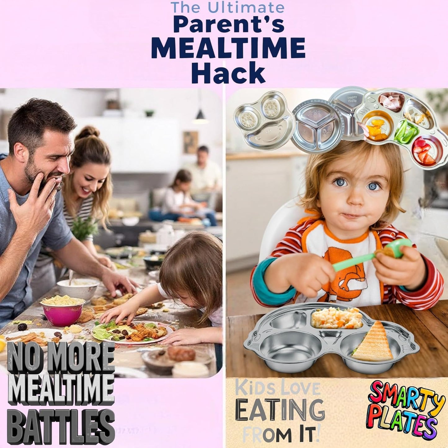 Stainless Steel Plates for Kids, Toddler Plate, Non Toxic Baby Dinnerware, BPA-Free Feeding Tray, Durable, Easy to Clean, Compatible with Dishwasher, Freezer, Microwave