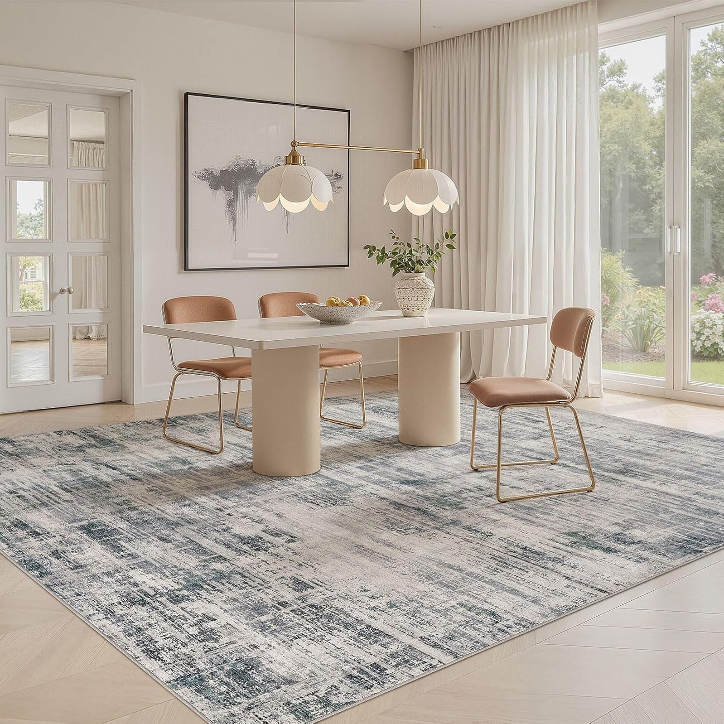 Area Rug for Living Room: 6x9 Washable Neutral Abstract Modern Soft Rugs Non Slip Indoor Floor Stain Resistant Large Carpet for Bedroom Dining Room Office Nursery - Gray