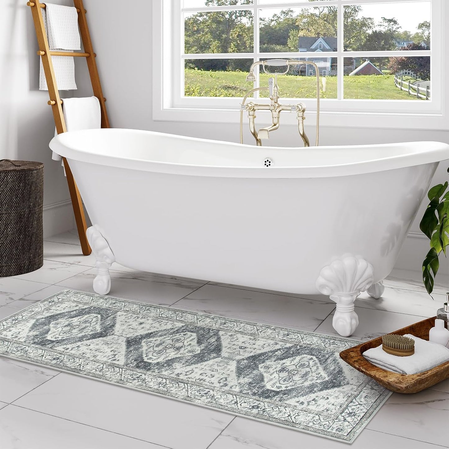 Lahome Boho Small Rug - 2x5 Non-Slip Washable Laundry Room Rug, Lightweight Hallway Rugs Indoor, Oriental Distressed Print Carpet Runners for Bedroom Kitchen Bathroom