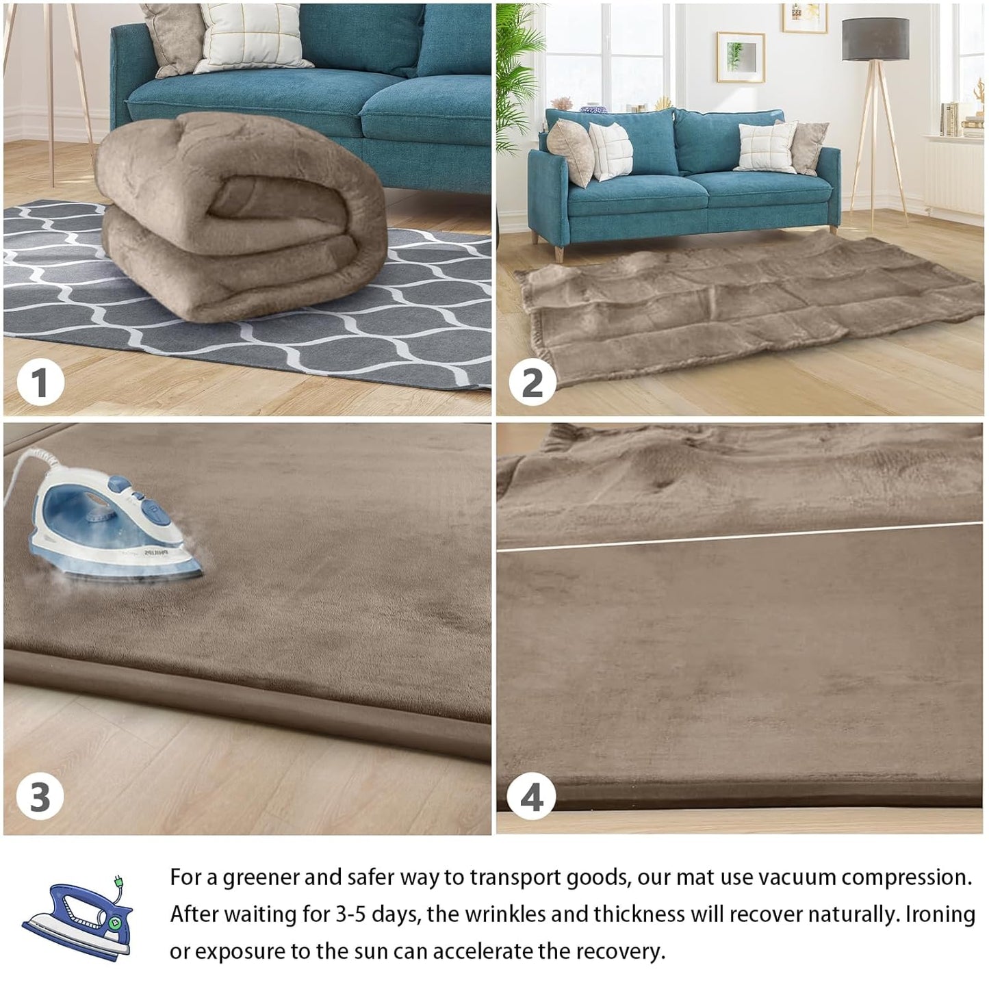 Baby Play Mat for Floor Tummy Time Nursery Rug Muscle Area Rug Playroom Rug Tatami 50 * 50" Memory Foam 1.3" Thick Crawling Mat For Babies,Toddlers, Infants, Kids,Floor Mat(Brown)