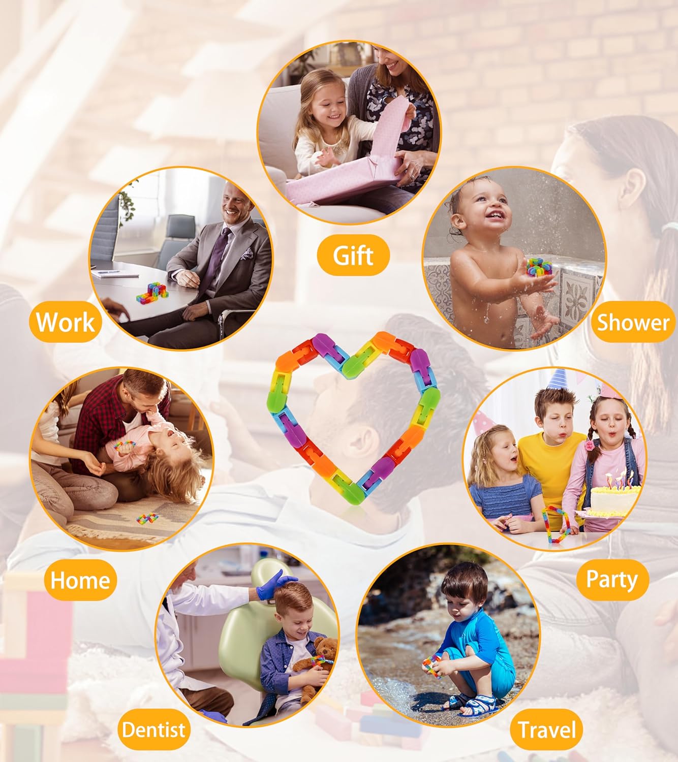 Ganowo Rainbow Fidget Toys Wacky Tracks Snap Click for Kids Students School Finger Sensory Snake Cube Toys Valentines Fidgets Class Gifts for Adults Children Stress Relief ADD ADHD Autism