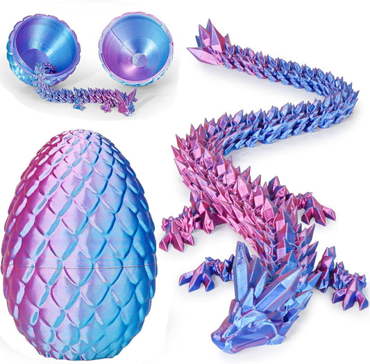 Dragon Eggs with Dragon Inside, 3D Printed Surprise Funny Gifts for Kids, Boys, Girls, Articulated Dragon Fidget Toys for Adults, Executive Desk Toys Office Room Decor (Gradient Light Purple-Red)