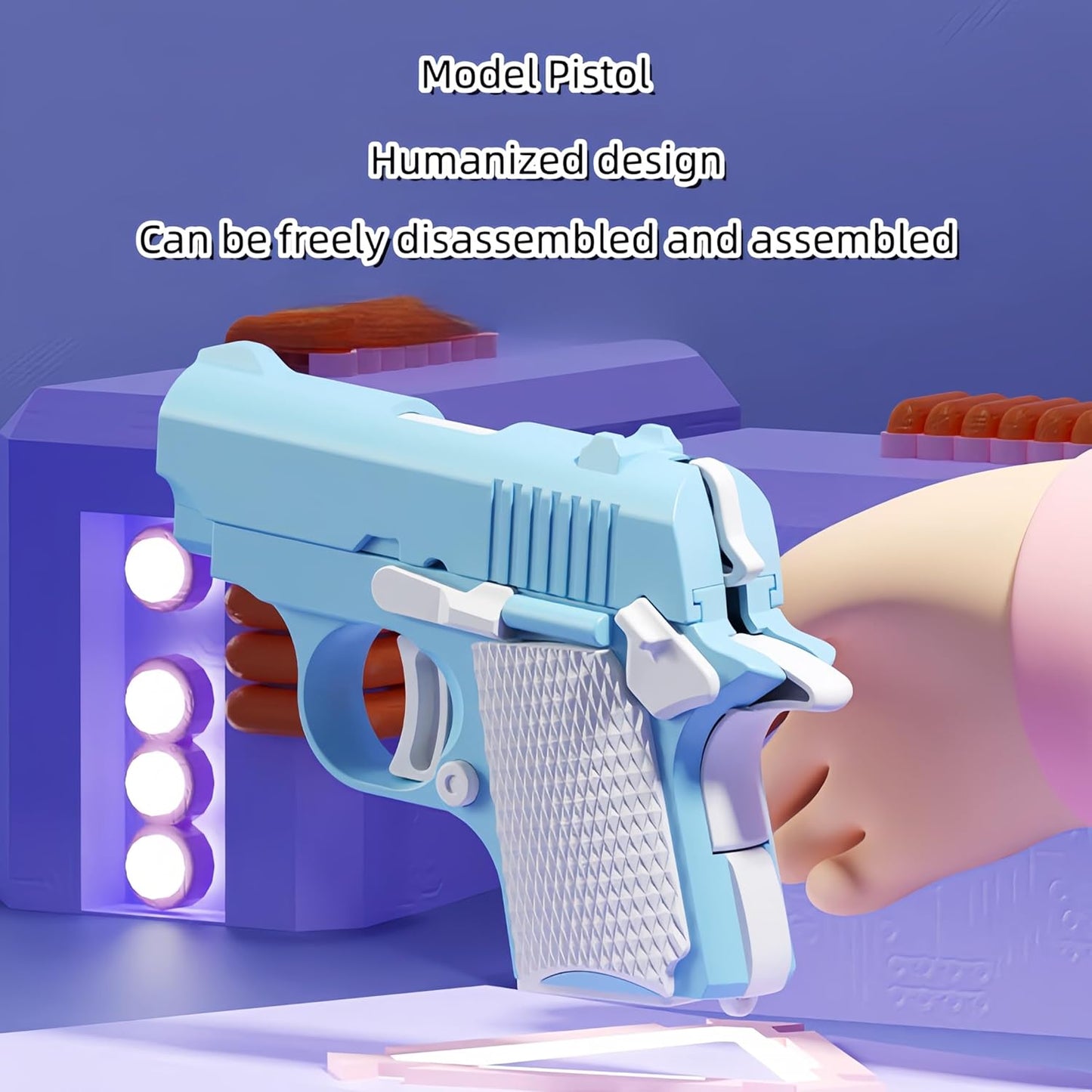 1911 3D Printed Small Pistol Toys,Suitable Toys for Adults and Kids, Stress Relief Pistol Toys for Adults, Suitable for Relieving ADHD, Anxiety, Best Gift for Adults and Kids (BlueWhite)
