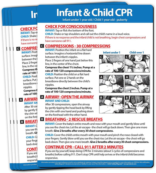 Safety Magnets by ZOCO – Infant and Child CPR Magnet (5-Pack) – 5"x7" Emergency First Aid Guide with Step-by-Step Instructions – CPR Reference for Homes, Daycares, Schools, and Parents