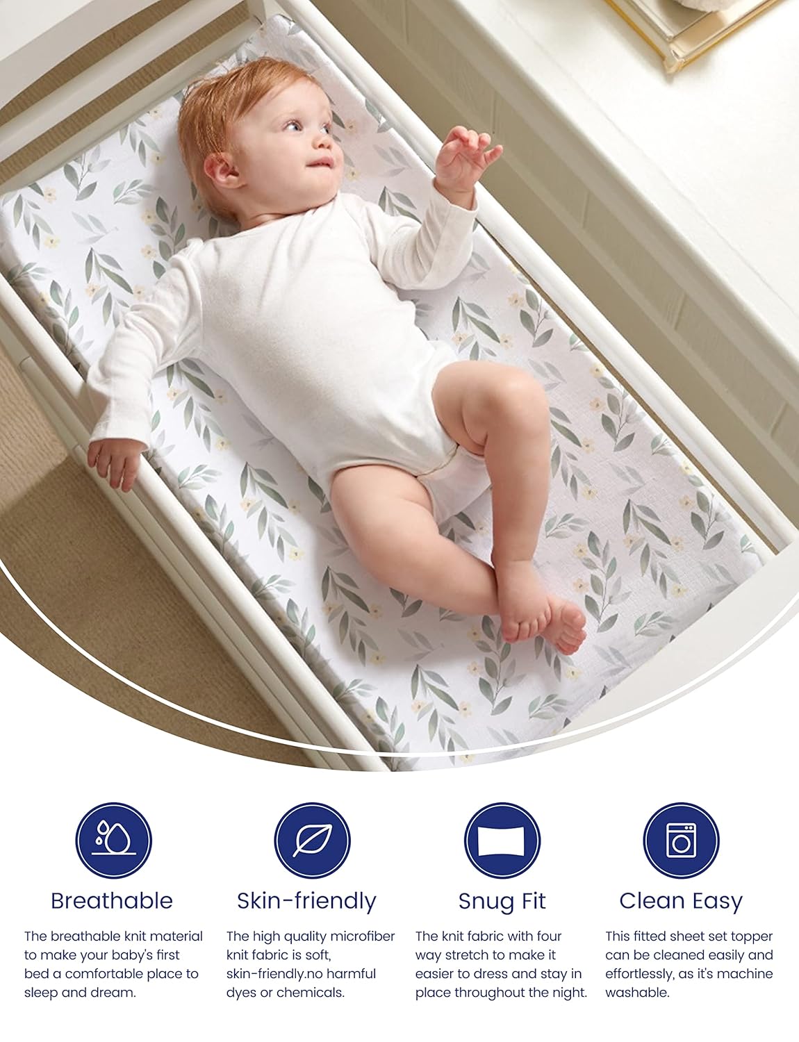 TotAha Premium Stretchy Changing Pad Covers (2-Pack)-Hypoallergenic, Silky Comfort, Buttery Soft, Calming Effect, All-Season Jersey-Knit 32'' X 16'' X 5'' Deep Pocket (Pink Buds & Green Leaves)