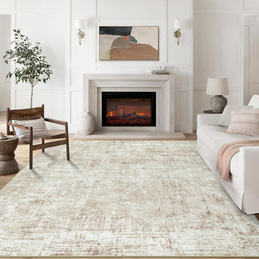 9x12 Area Rugs for Living Room Rug Washable: Modern Large Rug for Dining Room Bedroom Carpet Non Slip 9 by 12 Indoor Abstract Nursery Home Office Beige