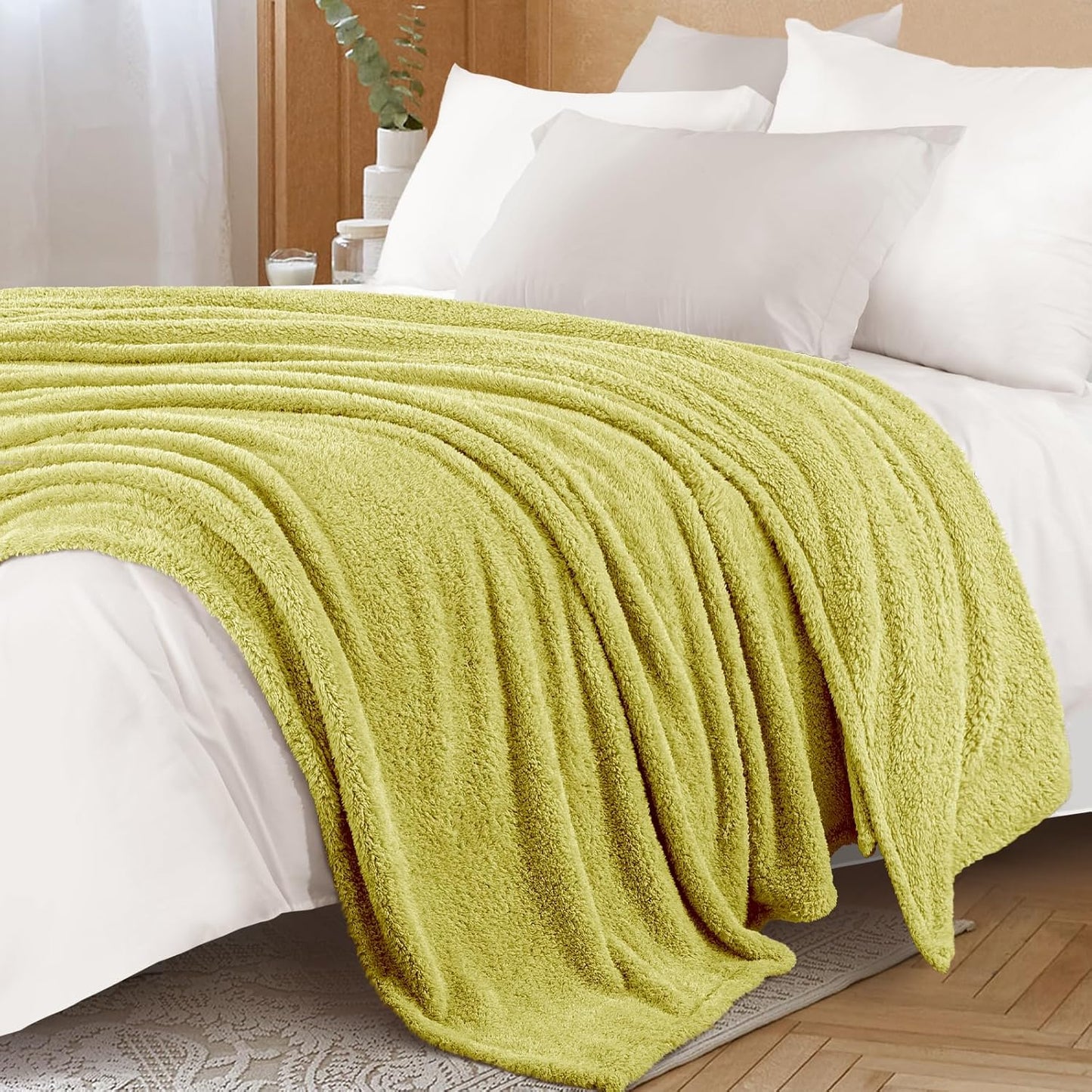 Exclusivo Mezcla Fleece Blanket for Couch, Soft and Cozy King Blankets for Women Men Girls Kids, Suitable for All Seasons, Light Green, 90x104 Inches