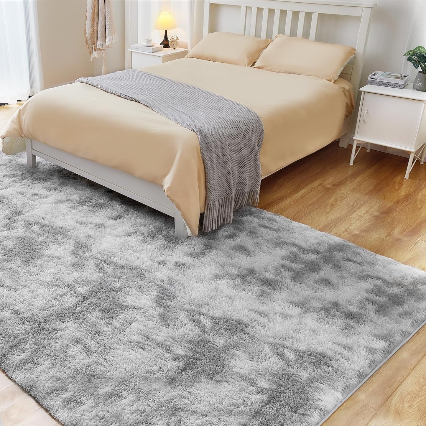 8x10 Area Rugs for Living Room, Ultra Soft Fluffy Rugs for Bedroom, Anti-Skid High Pile Indoor Carpet for Nursery, Study Room, Playroom, Home Decoration, Tie-Dyed Light Grey