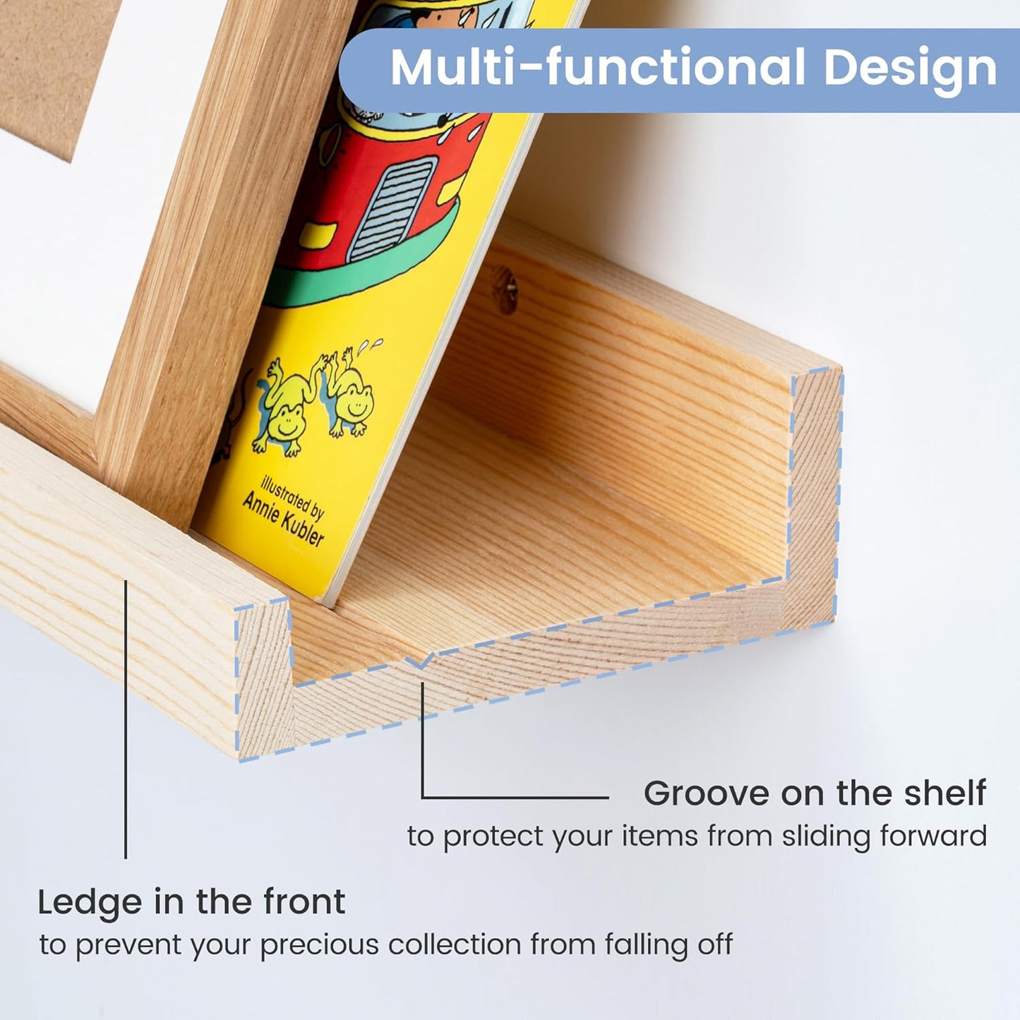Picture Ledge Shelf for Wall, 24 inch Solid Pine Wood Nursery Book Shelves 2 Packs, Floating Ledge Shelves for Kids' Room Bedroom Bathroom Living Room Photo Frames Office Nursey Wall Decor, Natural
