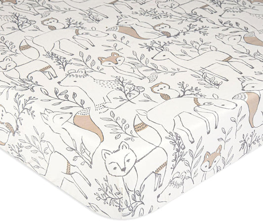Crane Baby 100% Cotton Sateen Fitted Baby Sheets, Breathable, Fits 28X52 Standard Mattress, Gender Neutral Bedding, Woodland Animal Crib Sheet