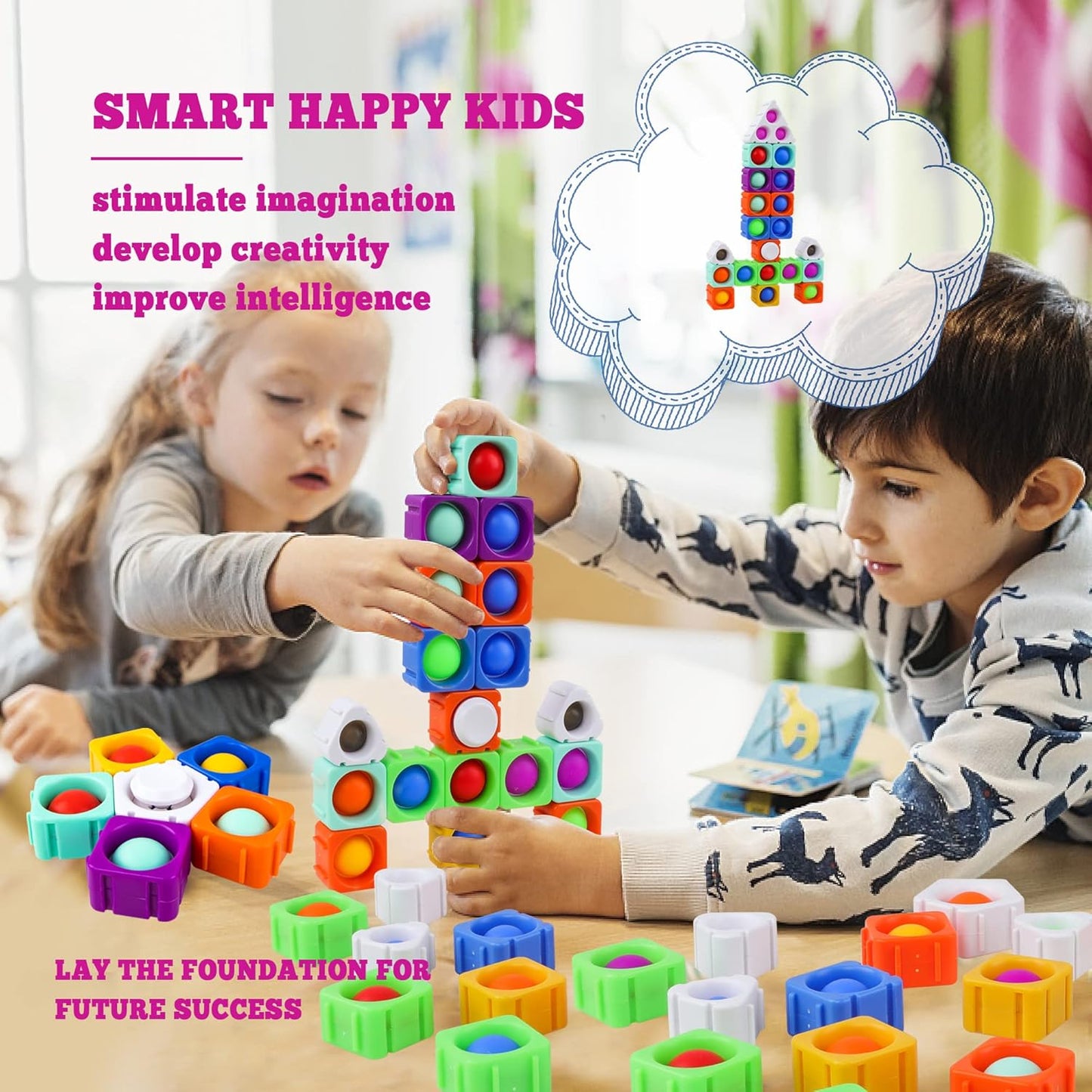 Popit Boy Toys Girl Dimple Fidgets Block Toys Pack Kids 39PCS DIY Push Poppers Fidget Blocks Sensory Toy Set Autism Children Adults Stress Relief Poppet Bubbles Toys Gift Toddler 3 12