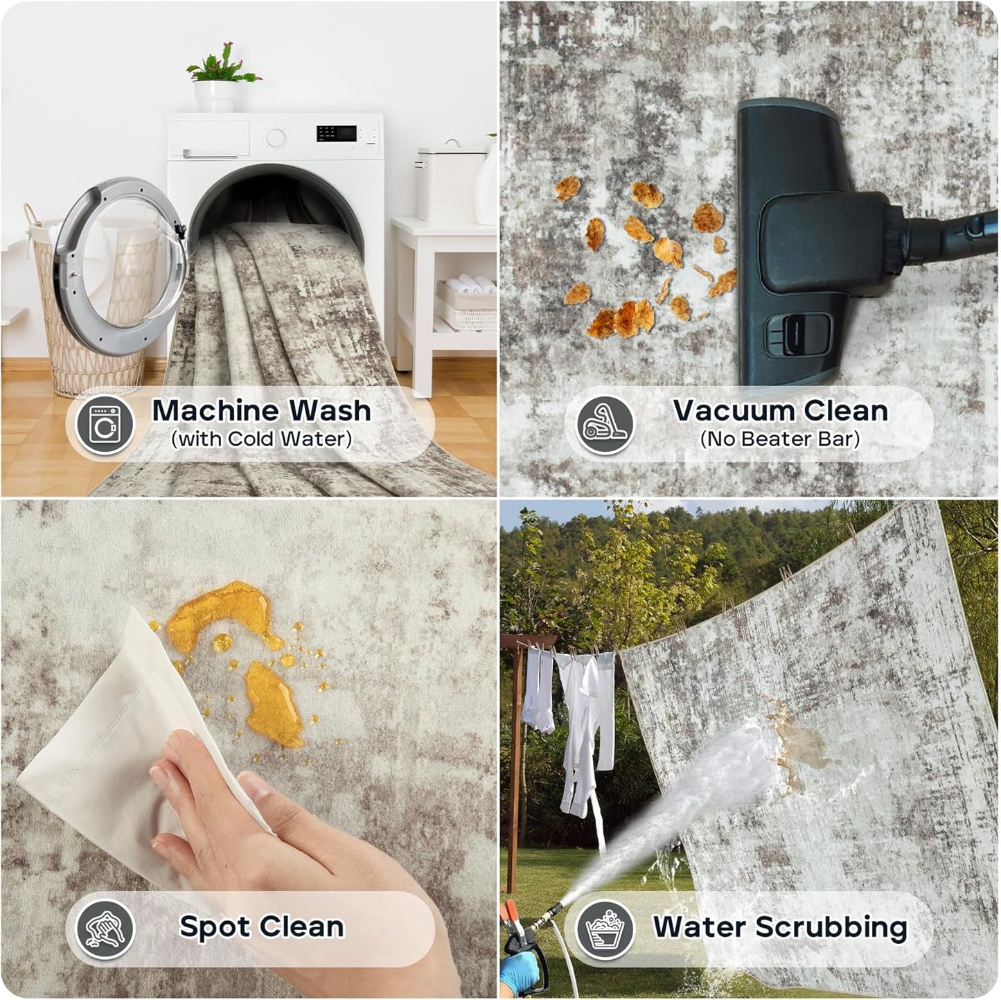 4x6 Area Rugs for Living Room Rug Washable: Modern Large Rug for Dining Room Bedroom Carpet Non Slip Low Pile 4 by 6 Indoor Abstract Nursery Home Office Brown Grey