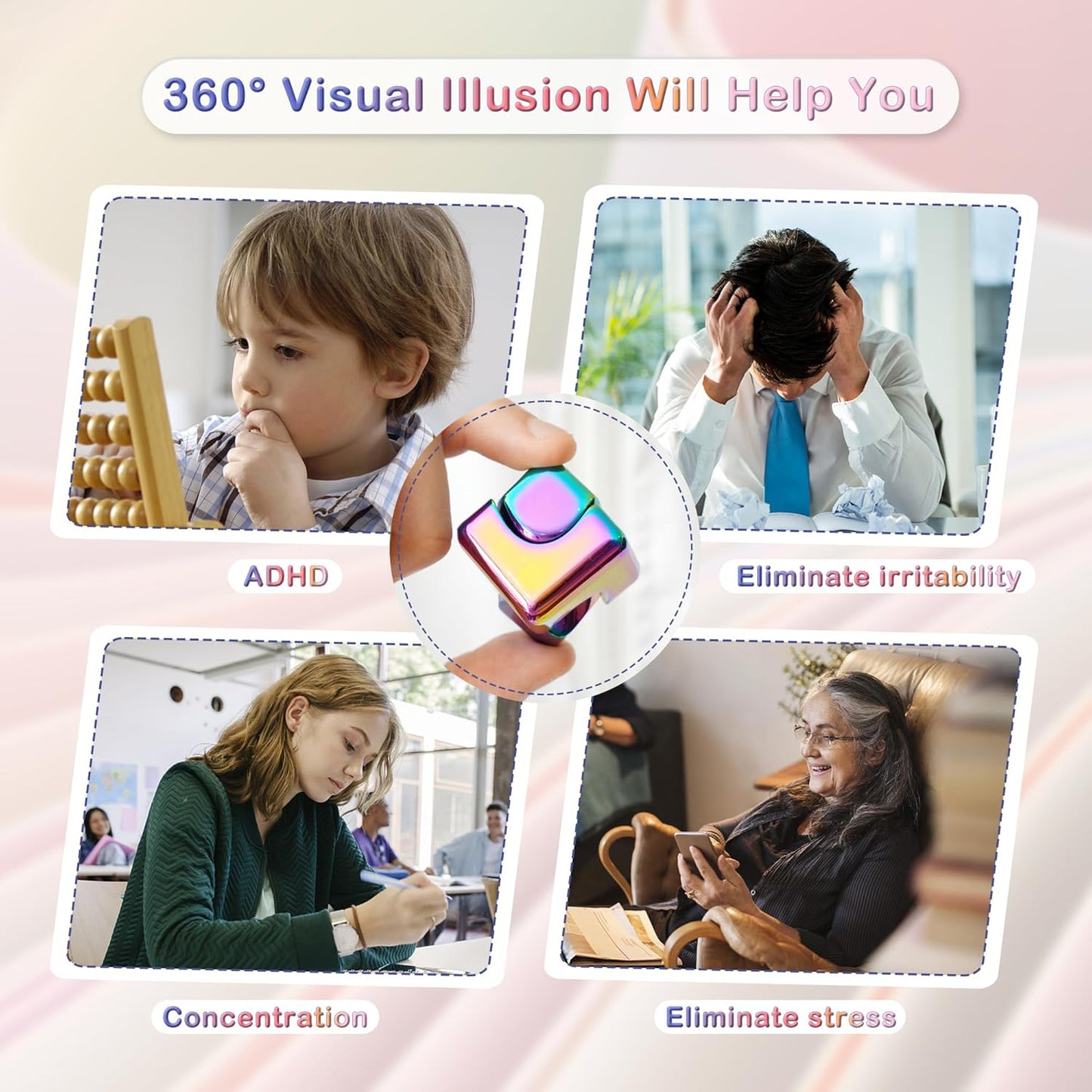 Desk Fidget Toys Spinner-Cube: Figetsss Cool Gadgets Metal Kinetic EDC-Toy with Silicone Base, ADHD Tools Cool Stuff Thing Office Toy Game Stress Relief Gift for Kid Children Teen Adult Christmas