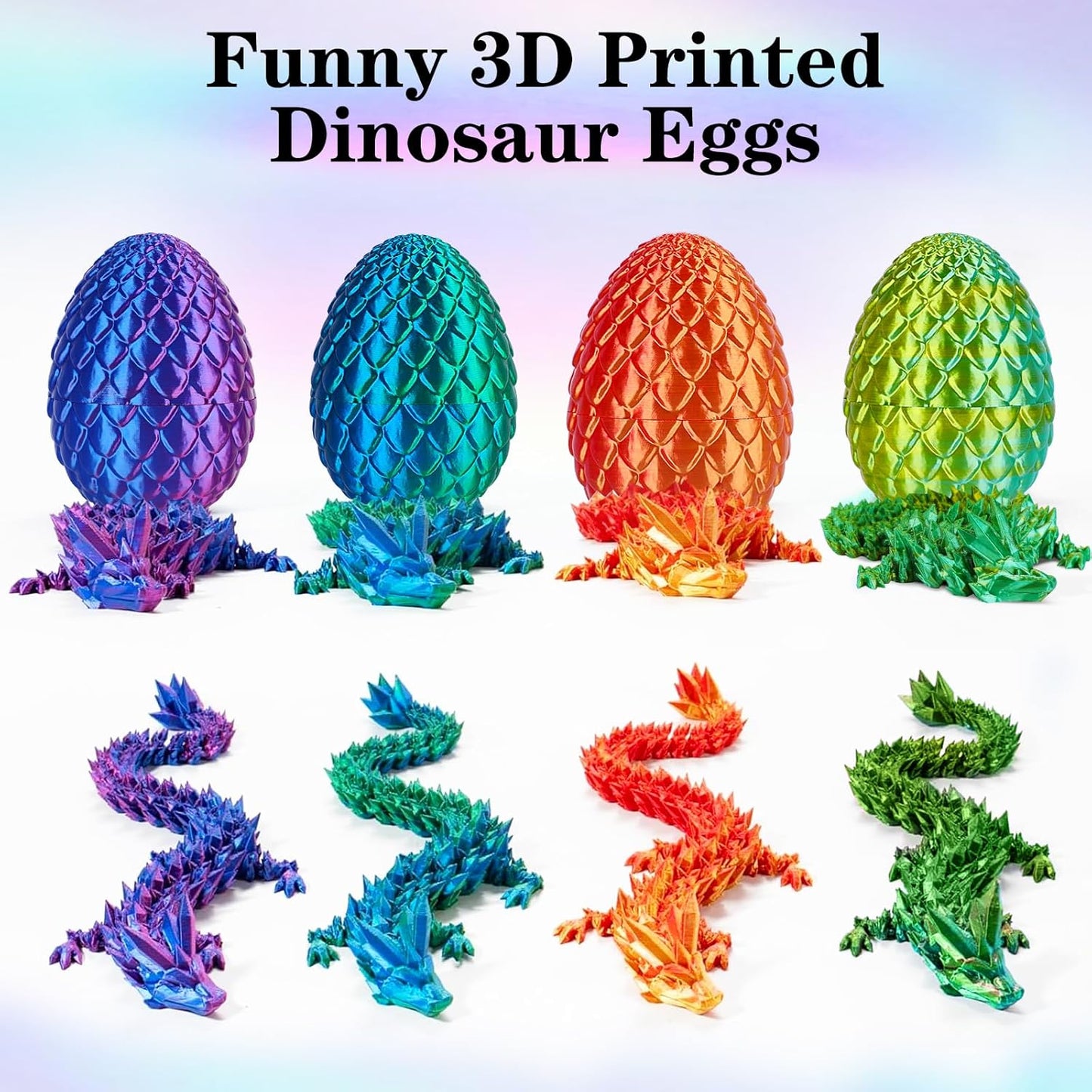 3D Printed Dragon Egg Toys, Easter Egg Crystal Dinosaur Eggs Fidget Toys with Movable Joints for Kids Adults Gifts (Green)