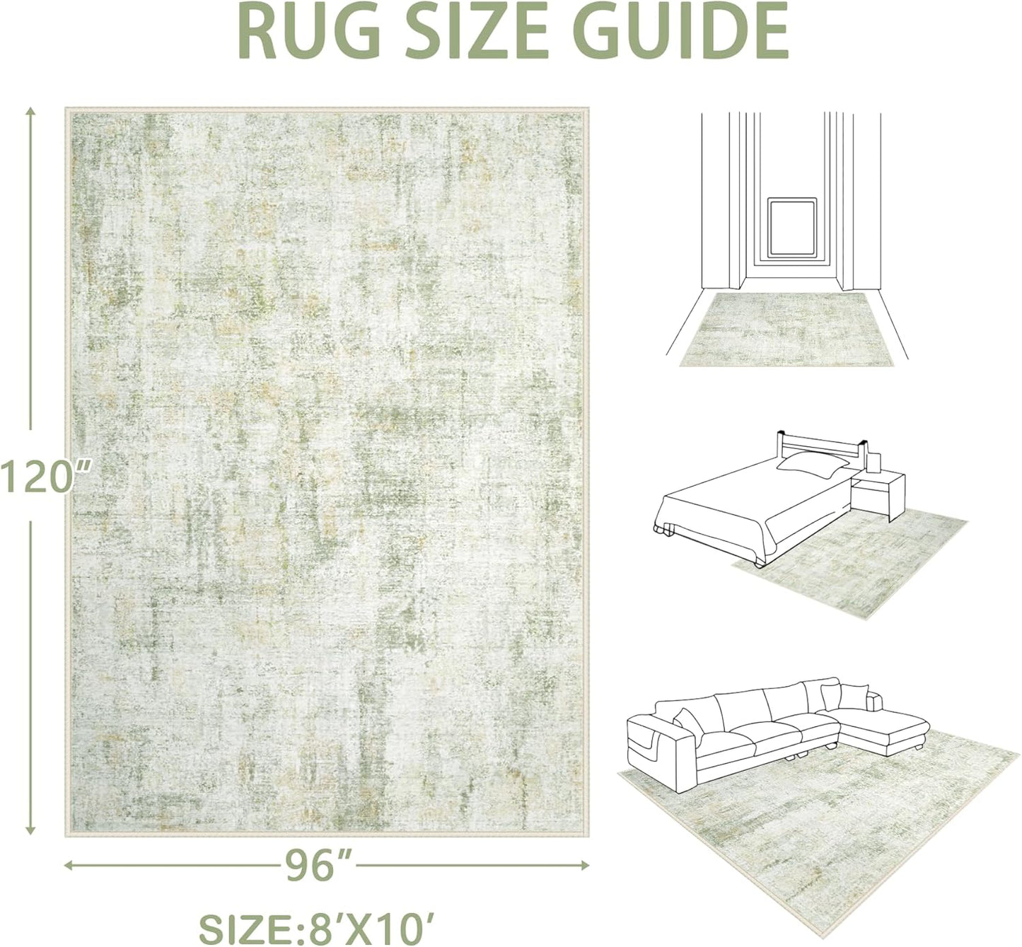Area Rugs 8x10 Living Room: Washable Rug Modern Abstract Large Rugs Soft Non Slip Neutral Rug Stain Resistant Indoor Carpet for Bedroom Kitchen Dining Room Home Office Rugs(Green Brown,8'x10')