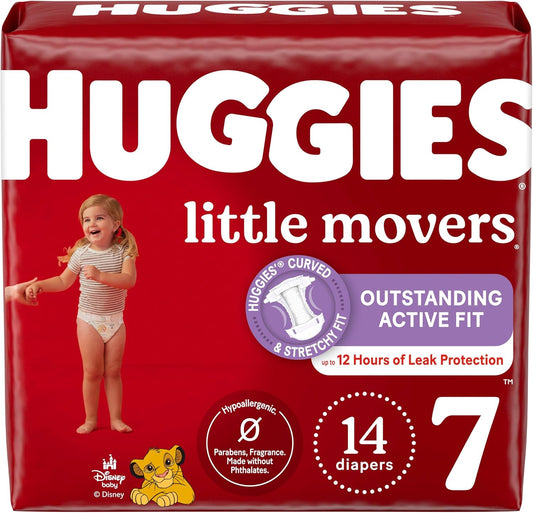 Huggies Size 7 Diapers, Little Movers Baby Diapers, Size 7 (41+ lbs), 14 Count, Packaging May Vary