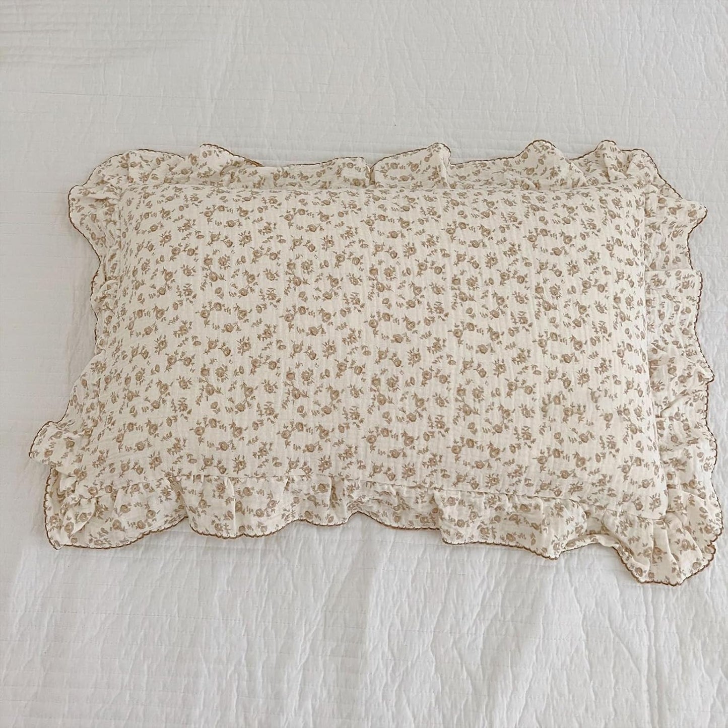 BuLuTu Cotton Muslin Kids Toddler Pillowcase with Cute Camellia Flowers Super Soft Travel Pillow Nursery Pillowcase for Boys,Girls,Bedding Decor Machine Washable, Durable Pillowcase,1 Piece,14"x20"