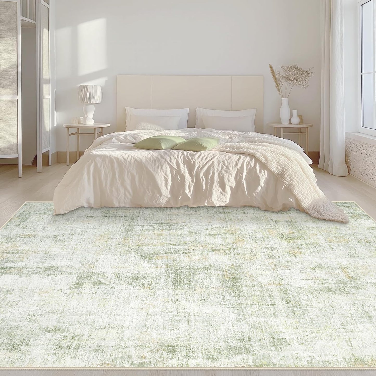 Area Rugs 6x9 Living Room: Washable Rug Modern Abstract Large Rugs Soft Non Slip Neutral Rug Stain Resistant Indoor Carpet for Bedroom Kitchen Dining Room Nursery Home Office Rugs(Green Brown,6'x9')