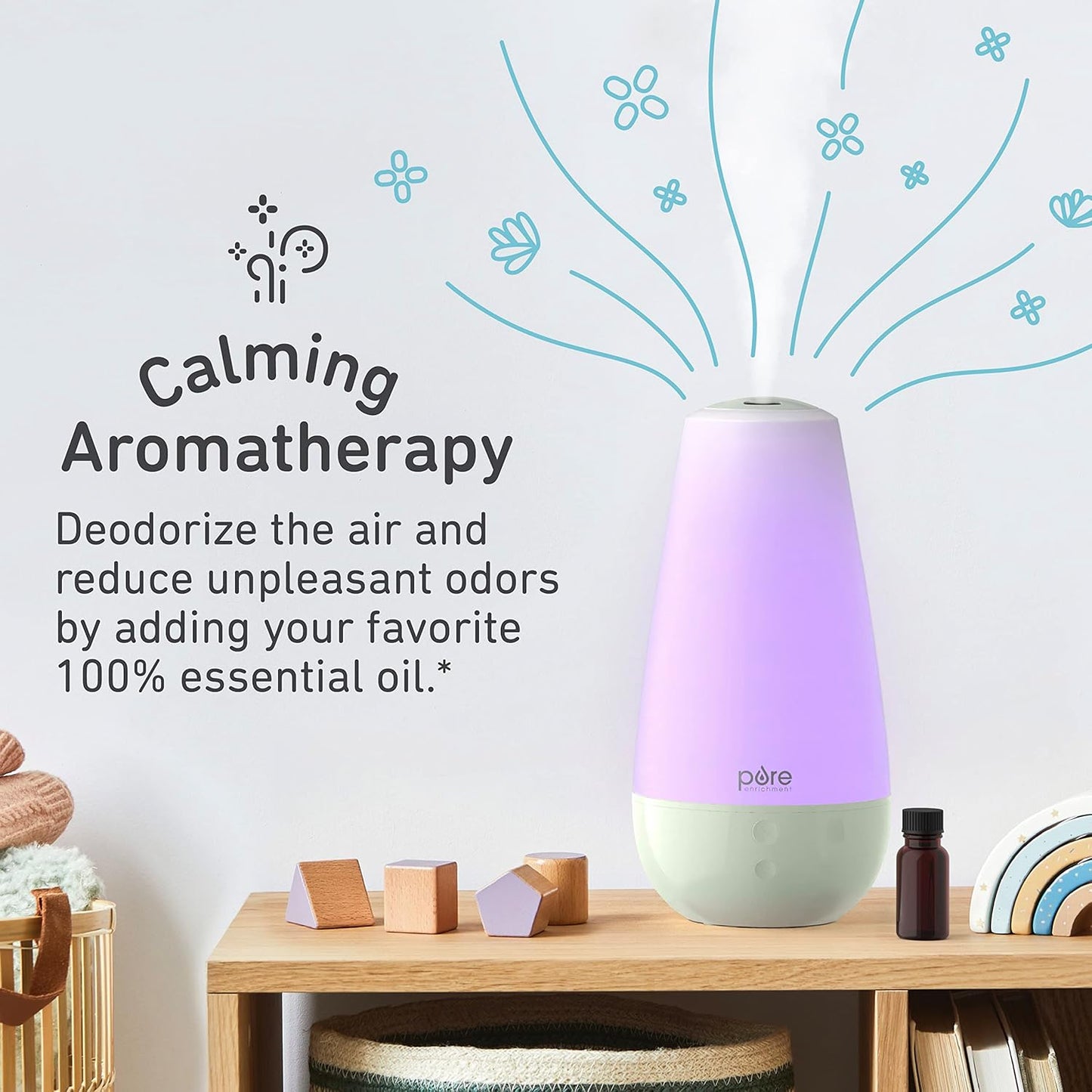 Pure Enrichment® PureBaby® 3-in-1 Whisper-Quiet Humidifier, Color Changing Night Light, & Essential Oil Diffuser for Baby Nursery & Kids Bedroom to Relieve Congestion, Colds, & Coughs (Whisper Green)