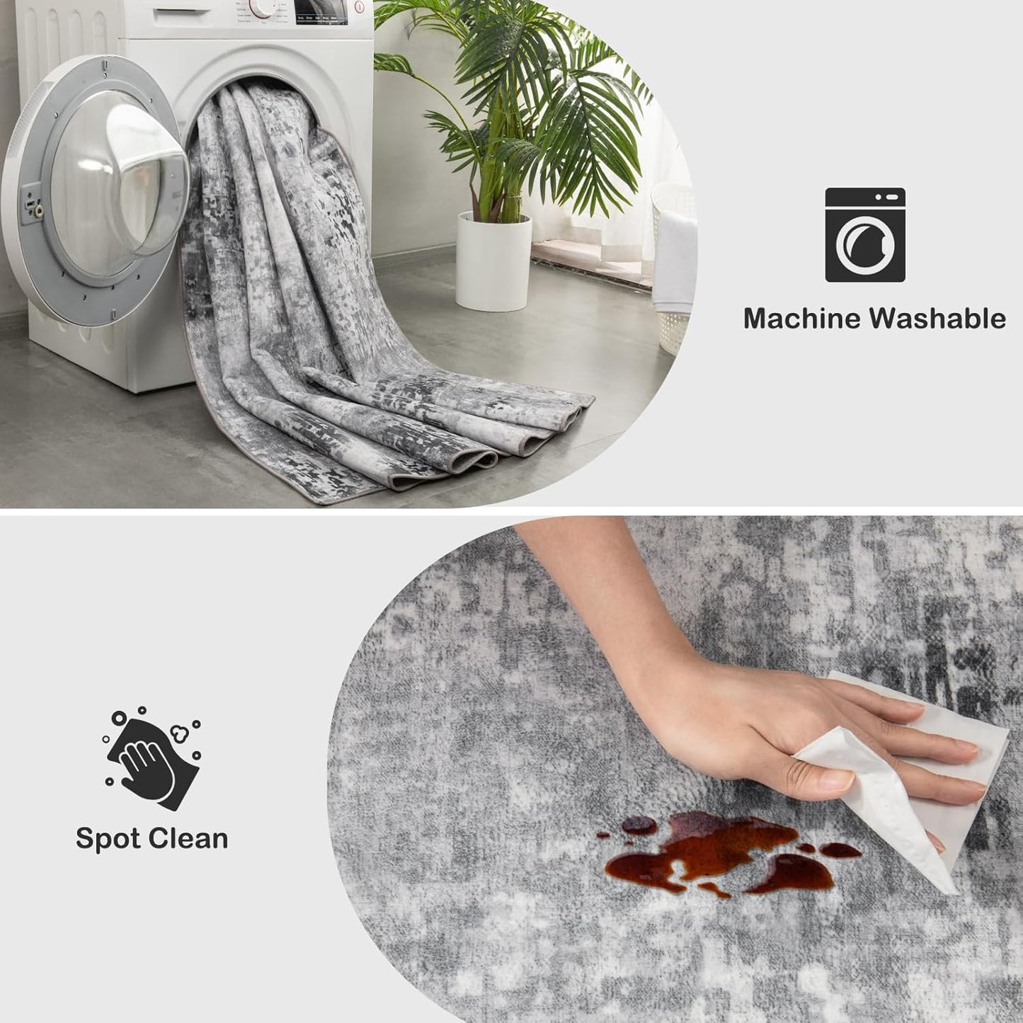 Kelarea Living Room Rug 5x7 Grey Rug Machine Washable Large Area Rugs, Non Slip Abstract Vintage Indoor Carpet for Bedroom, Nursery, Classroom, Dining Room, Home Office