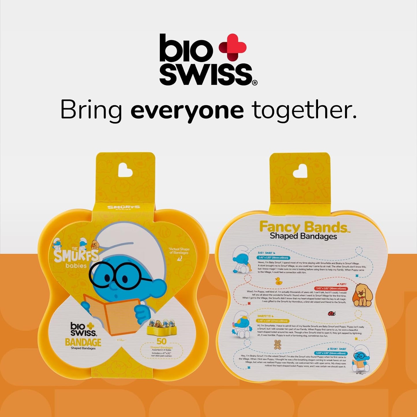 BioSwiss Bandages, The Smurfs Baby Smurf Shaped Self Adhesive Bandage, Latex Free Sterile Wound Care, Fun First Aid Kit Supplies for Kids and Adults, 50 Count Case