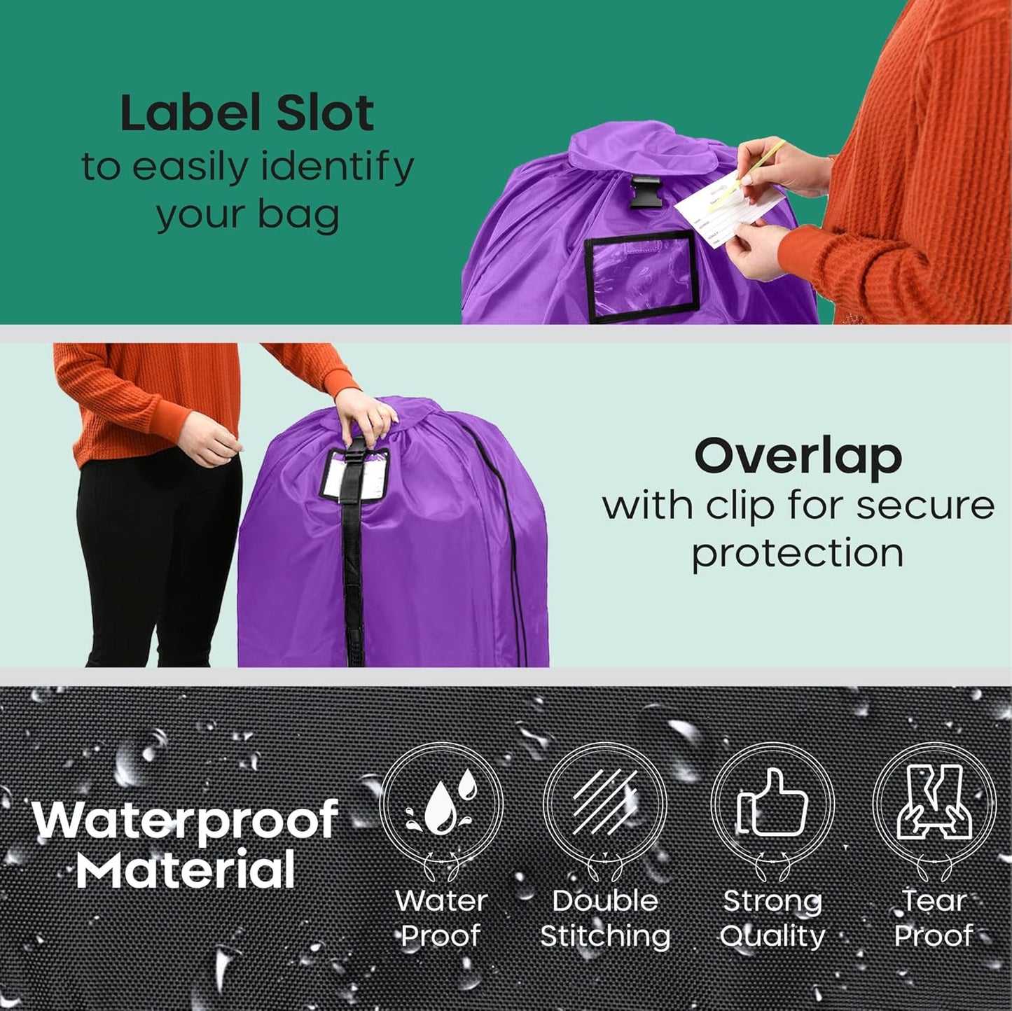 reperkid Large Stroller Bag for Airplane Travel, Purple, 47" H x 24" W x 15" D, Fits Most Large, Single, Double, Jogging Strollers – Premium Waterproof Cover, Adjustable Shoulder Straps