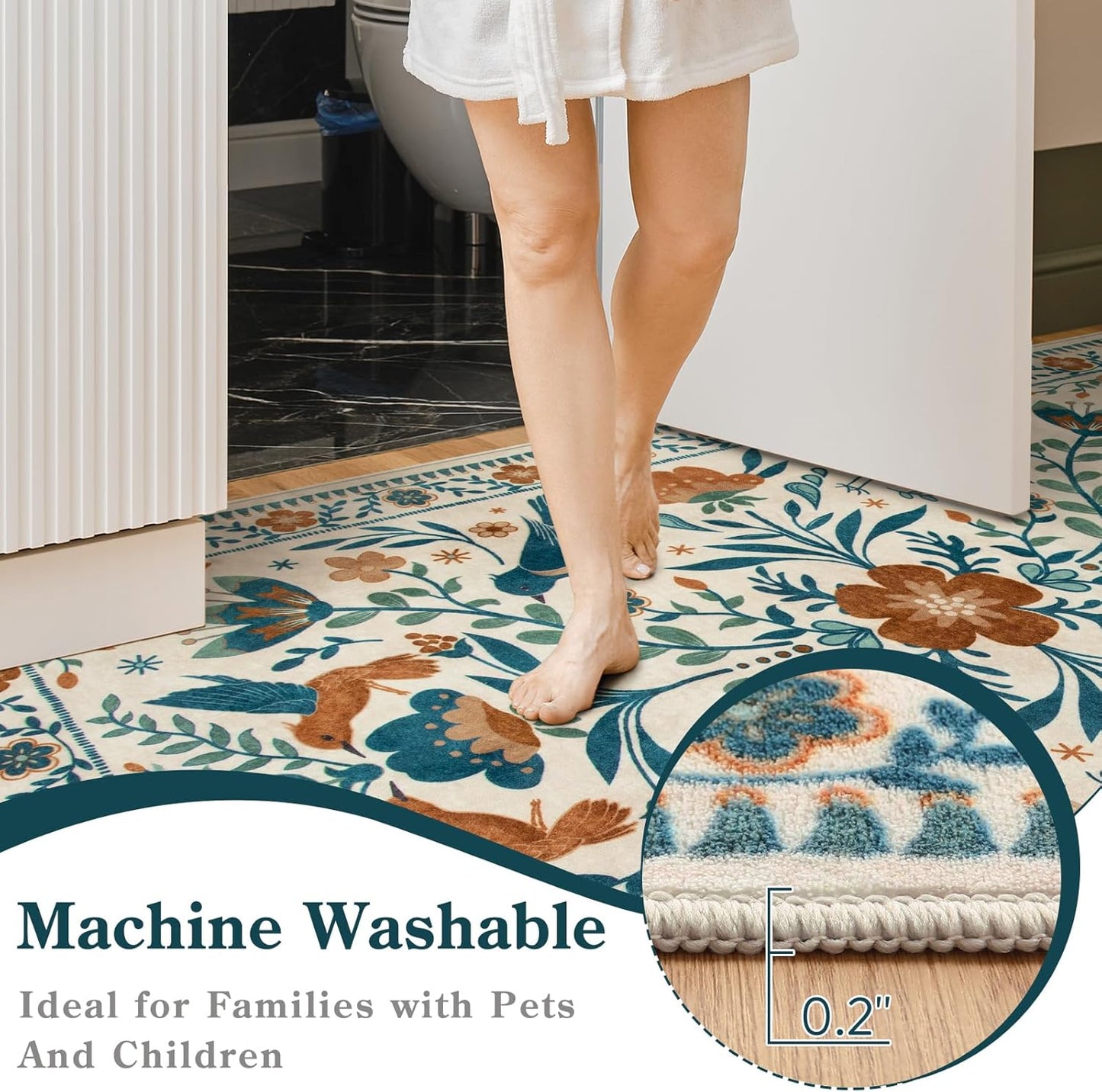 Moynesa Washable Boho Bird 6x9 Area Rugs, Ultra Thin Soft Living Room Rugs for Bedroom Non Slip, Stain Resistant, Easy Clean, Large Beige Indoor Throw Carpet for Dining Room Office Nursery