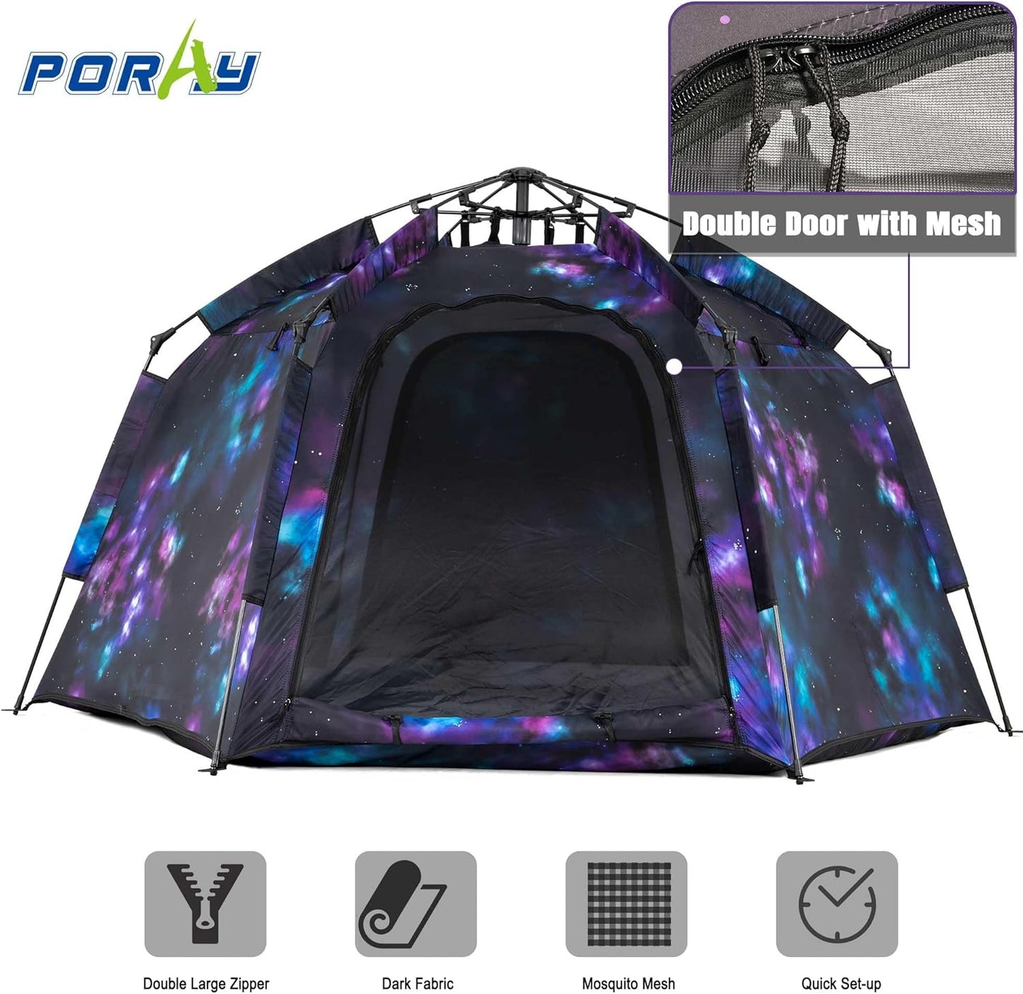 Portable Hexagon Kids Play Tent with LED Strip Lights Indoor Children Play House Easy Set-up Space Dream Tent for Night.4-5 Person Large Tents & Birthday Gifts
