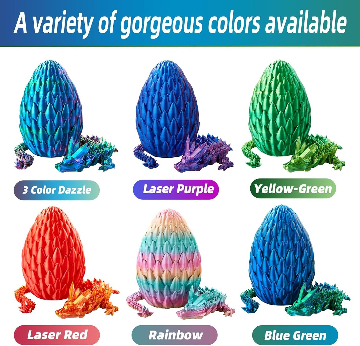 Dragon Egg,15in Crystal Dragon,Surprise Egg,Articulated Dragon,3D Printed Gift Toy,Fidget Toys for Autism/ADHD, Executive Desk Toys,Home Office Decor (3 Color Dazzle)