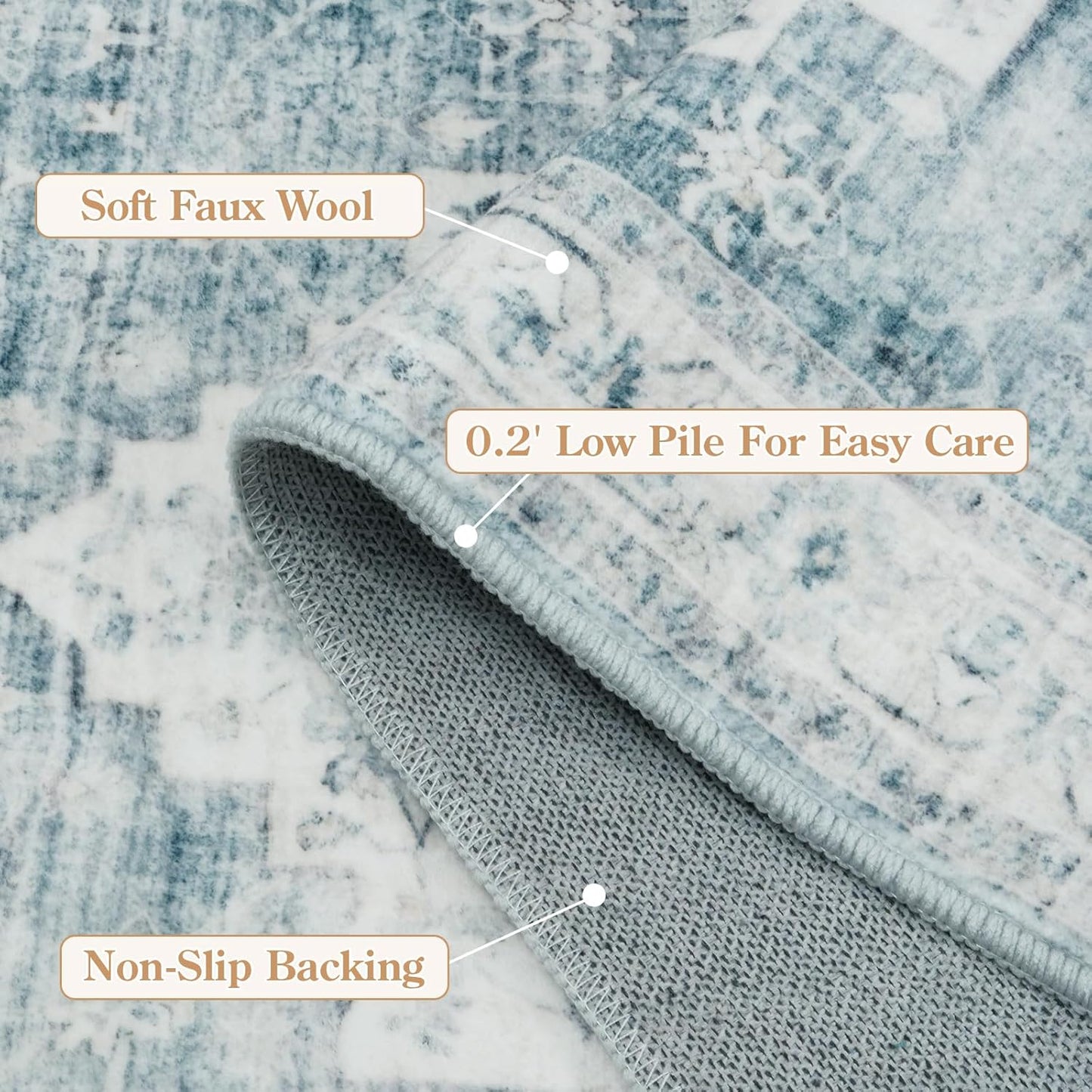 LIVEBOX Washable 2.5x8 Runner Rugs for Entryway Bathroom, Boho Kitchen Floor Mats Long Rug Runners for Hallways Non Slip, Farmhouse Low-Pile Carpet Runners for Laundry Room, Blue