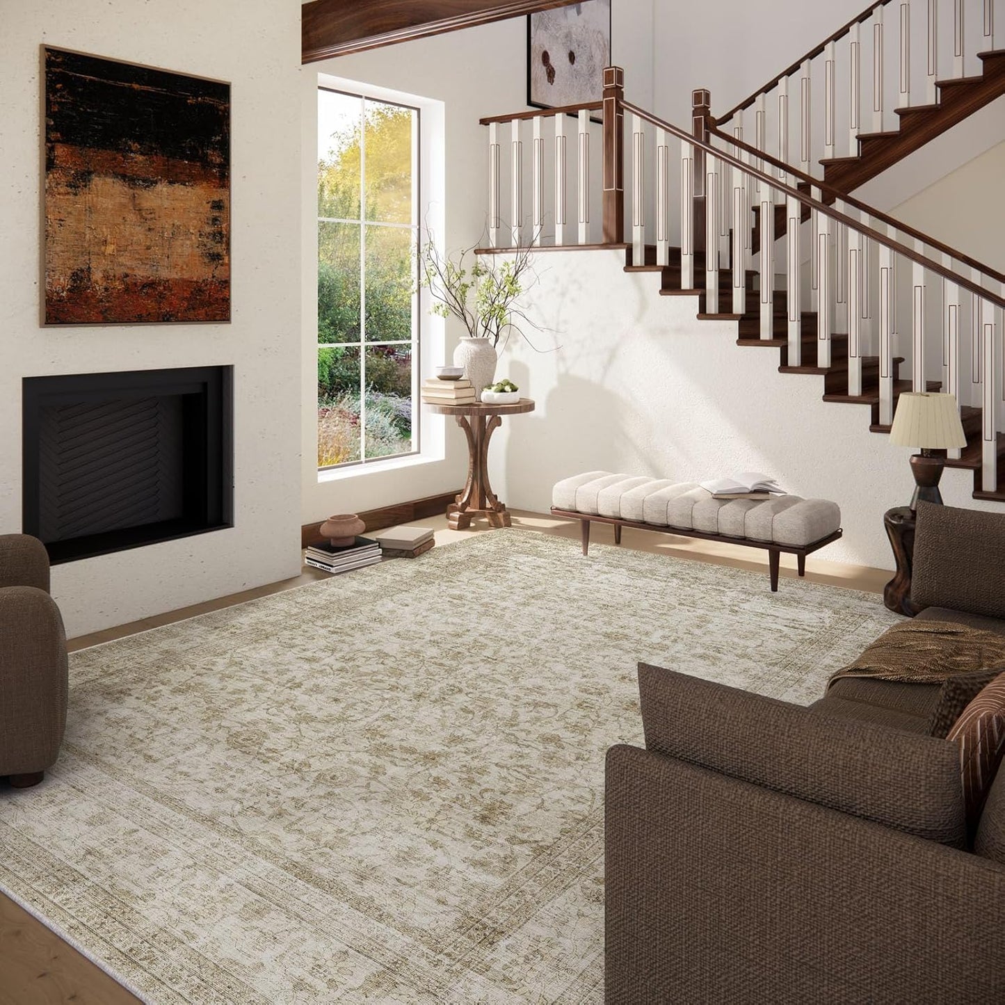 Machine Washable Rugs for Living Room: 6x9 Area Rugs for Bedroom Boho Vintage Rugs Stain Resistant Non Slip Low Pile Soft Lightweight Carpet for Kitchen Dining Room Farmhouse Nursery Kids Room