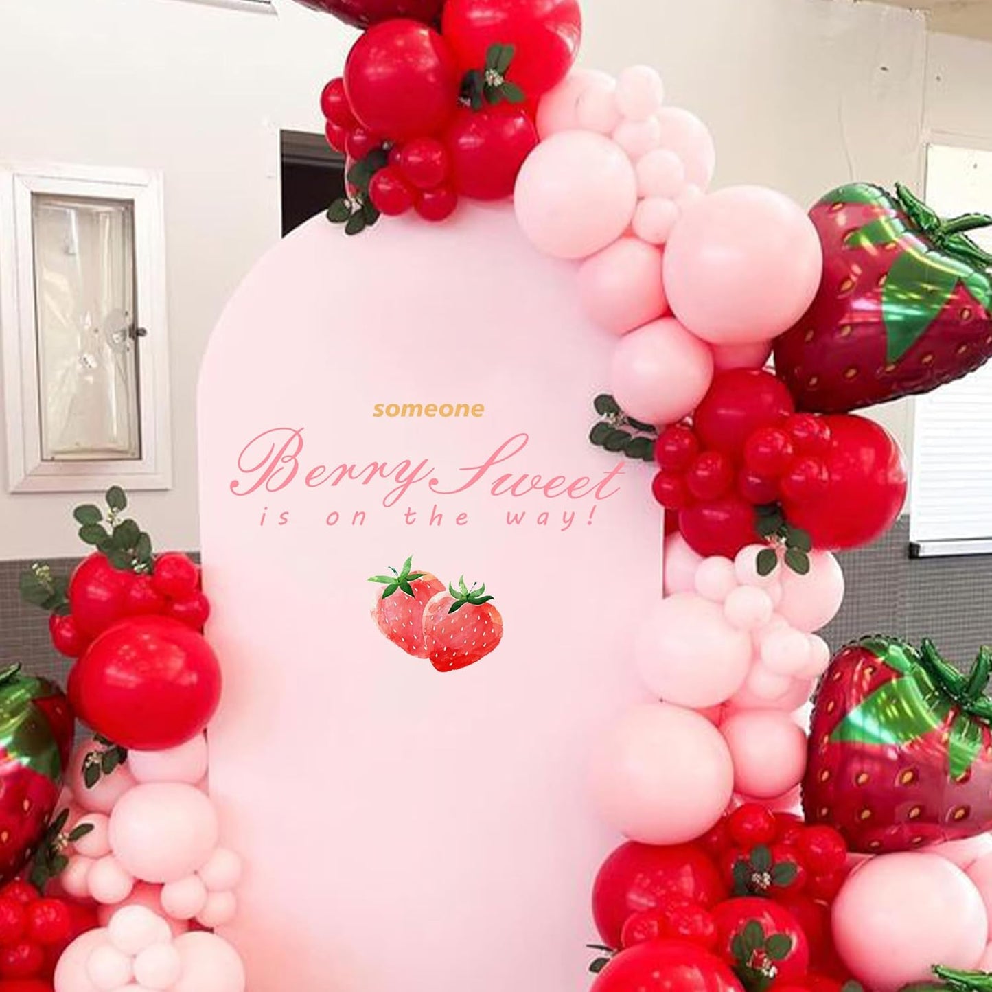 Someone Berry Sweet is On The Way Wall Decal - Baby Shower Party Decorations, Gender Reveal Party Supplies, Baby Shower Party Balloon Arch Strawberry Sign Decal (Berry Decal)