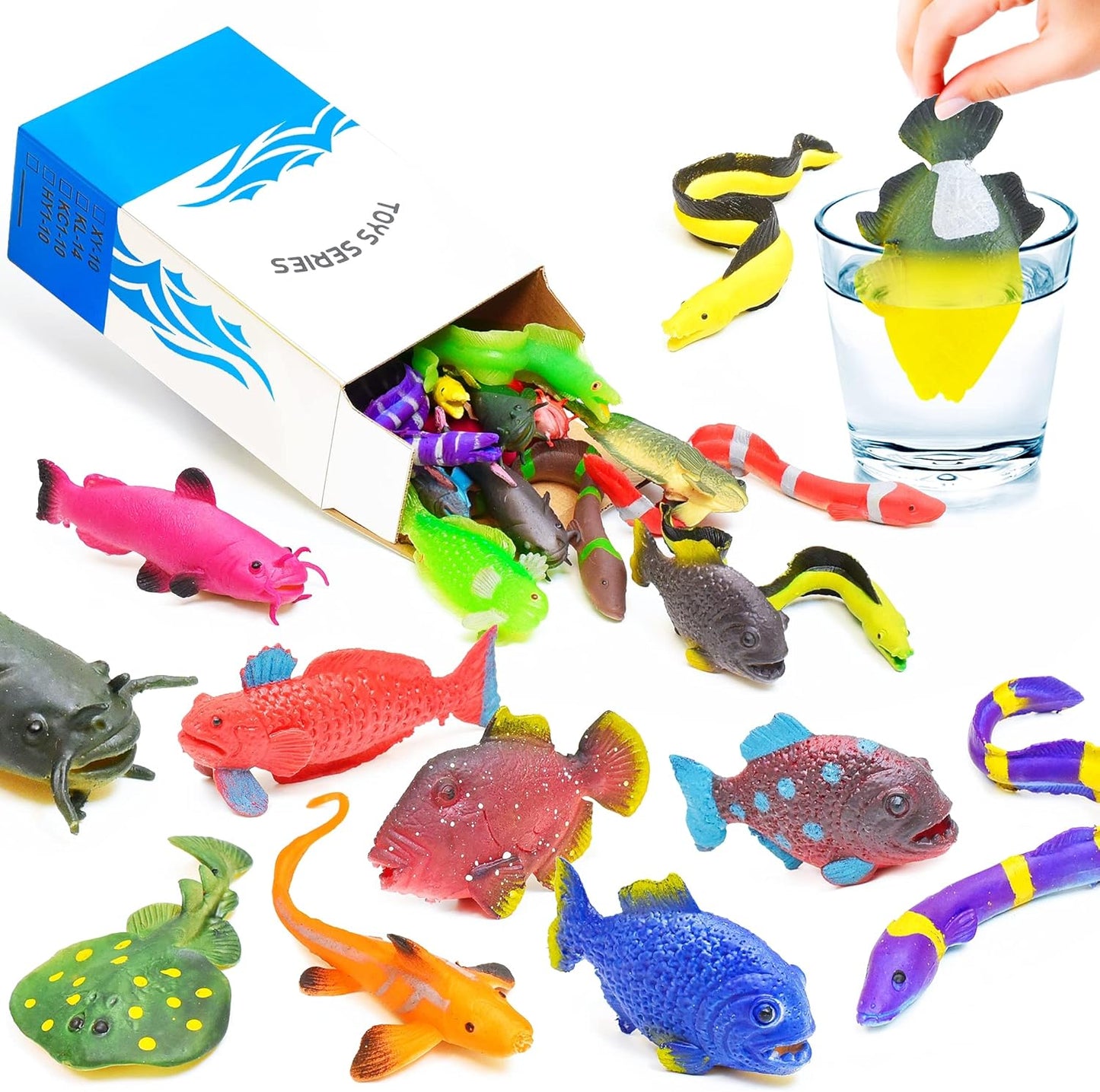 10PCS Sea Animal Figurines Bath Toys, Color Changing Ocean Fish Toys, Stretchy Realistic Animal Set, for Kids 3 and Up, for Themed Parties, Cake Topper, Classroom Rewards, Goodie Bag Filler