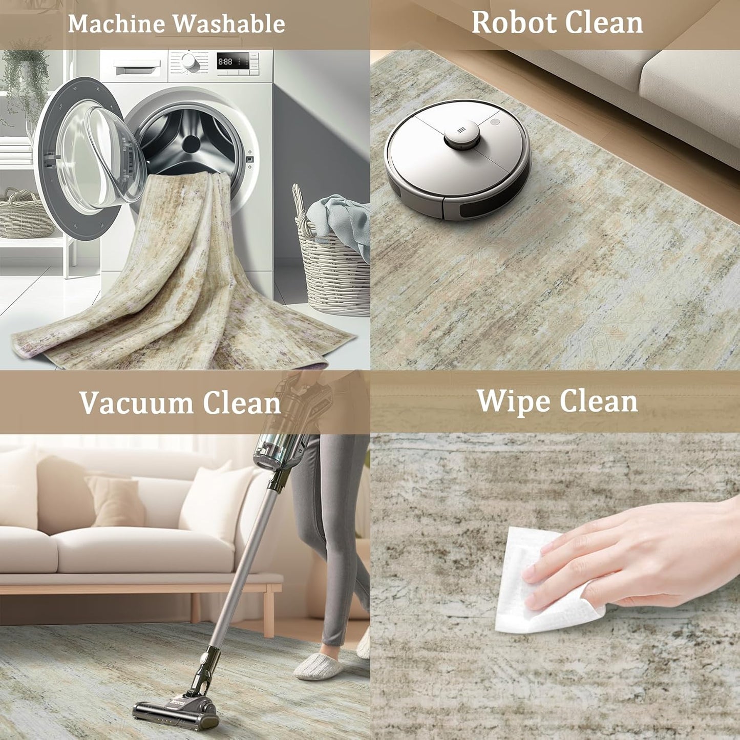 9x12 Area Rug Living Room Rugs - Washable Rug Large Modern Abstract Soft Thin Carpets Indoor Floor No Slip Vintage Carpet for Bedroom Under Dining Table Nursery Home Office Decor Brown