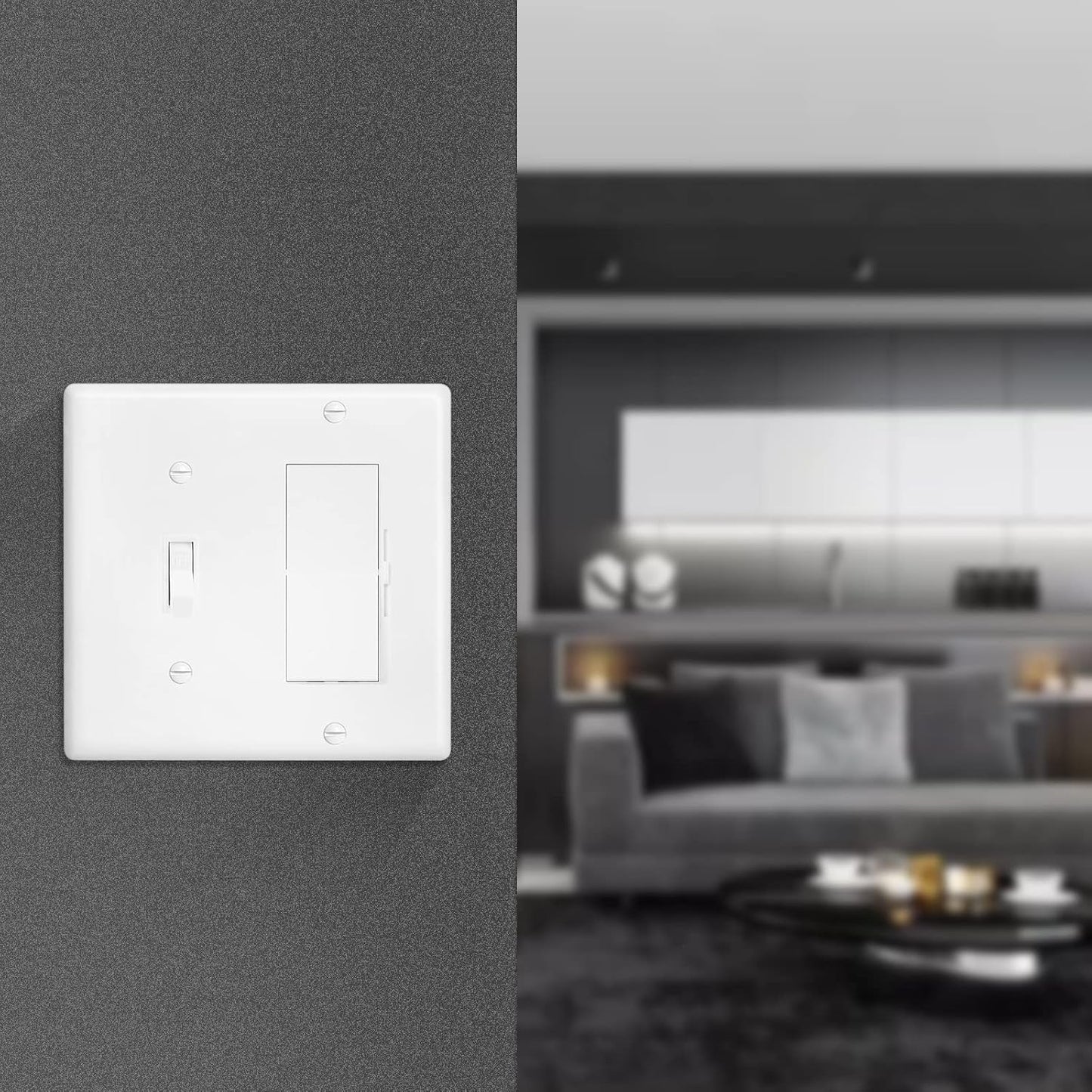 Decorator Wall Plate Light 1-Toggle/1-Decorator Combination Switch Plate Outlet Cover,Unbreakable Polycarbonate Thermoplastic, White (10-Pack, Decorator/Toggle-White)