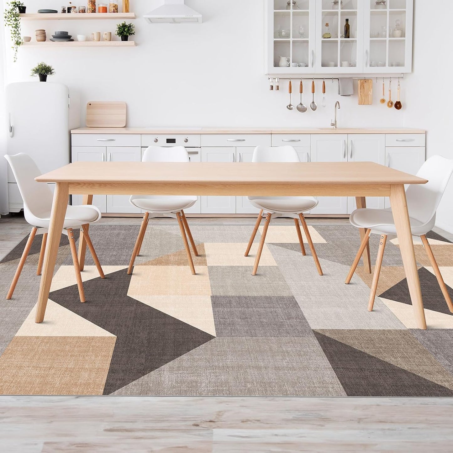 HOMFINE Washable Modern Area Rug - Geometric Style 5x7 Rugs for Living Room, Bedroom, Machine Washable Rug Soft Non Slip Non Shedding Area Rug - Grey Brown, 5'x7'