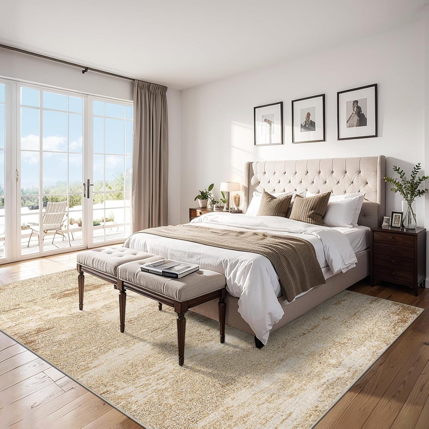 Area Rugs Living Room Rug - 5x7 Washable Modern Abstract Soft Neutral Non-Slip Carpet Large Indoor Floor Stain Resistant Thin Carpets for Bedroom Dining Room Farmhouse Nursery Home Office Beige