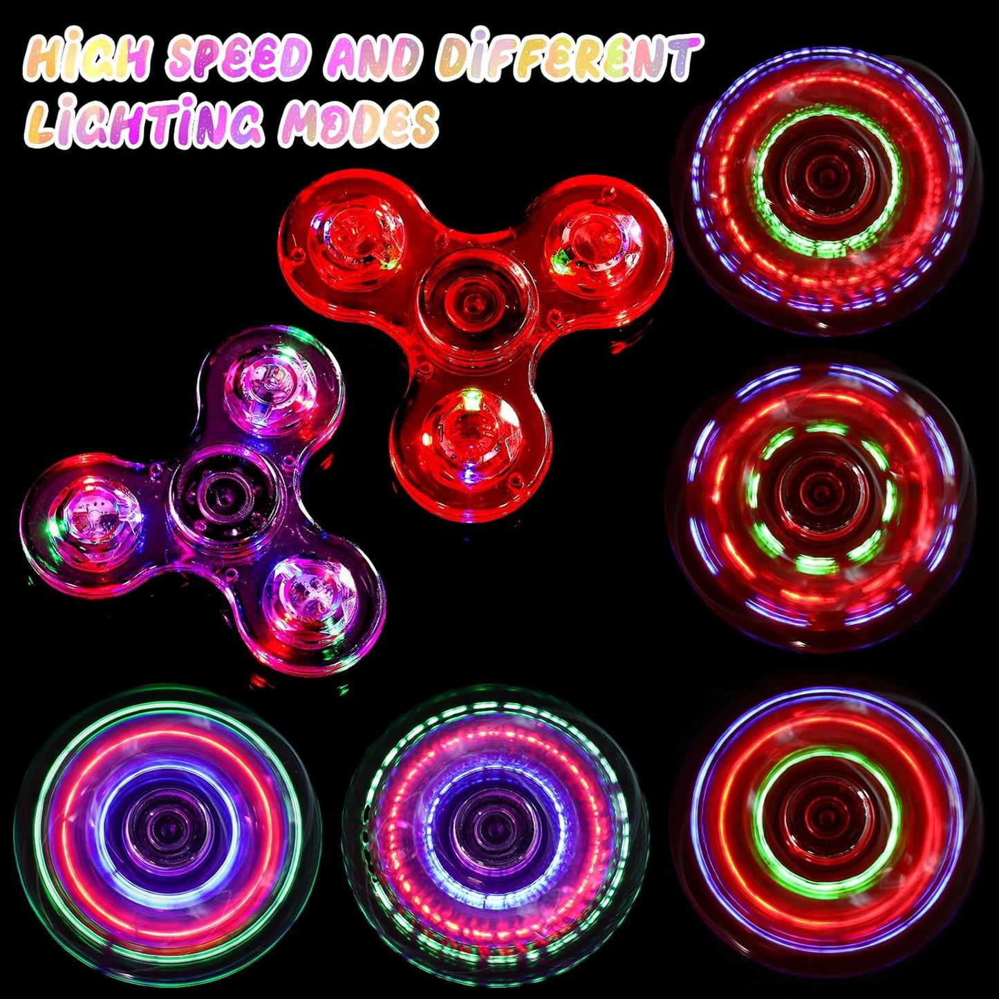 SCIONE 2Pack Fidget Spinners for Kids, LED Light up Sensory Fidget Toys for Kids Adults, Glow in The Dark Toys for Teens Boys Girls Halloween Classroom Prizes, ADHD Stress Anxiety Relief Fidgets