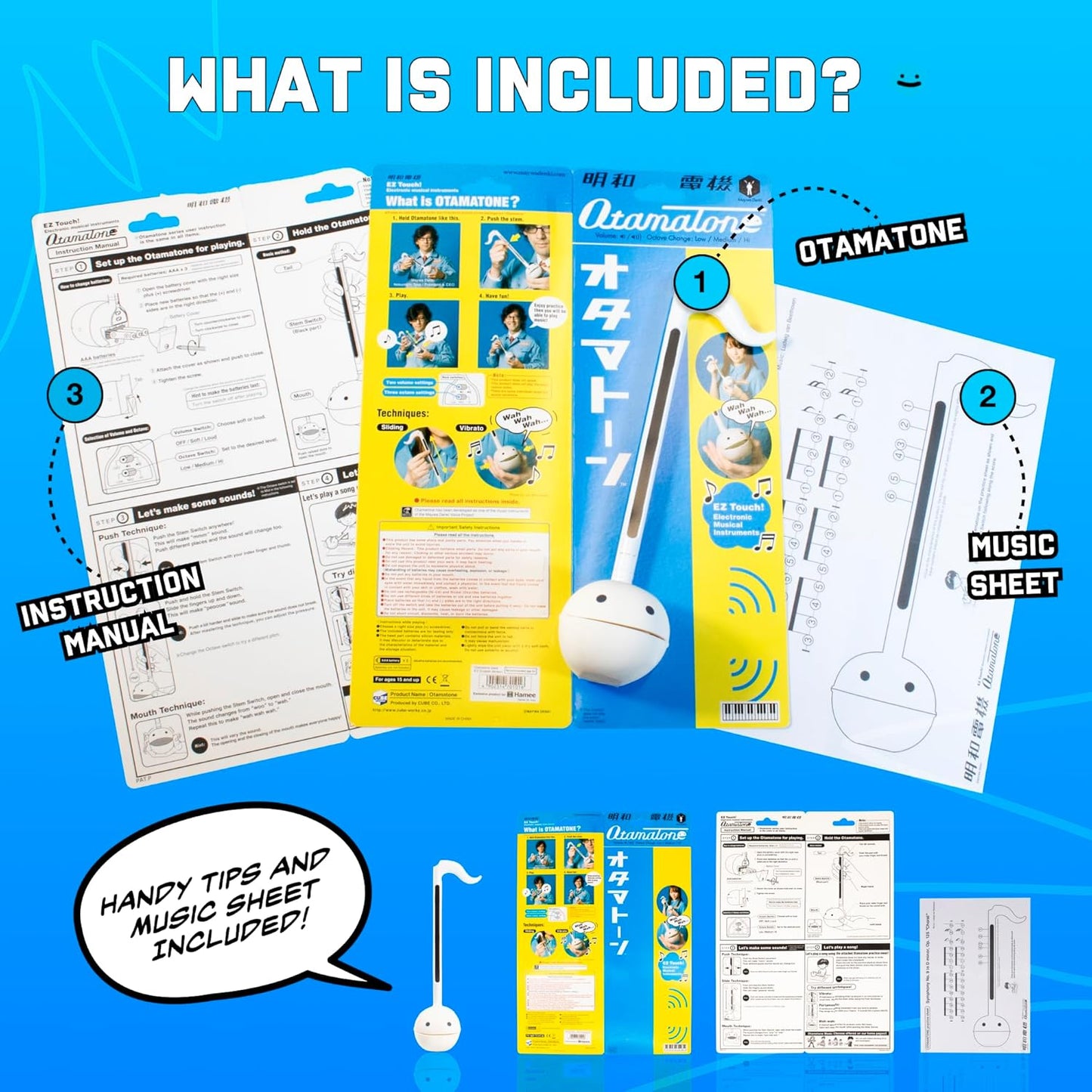 Otamatone Japanese Electronic Musical Instrument Portable Music Synthesizer from Japan by Maywa Denki Studio Award Winning, Educational Fun Gift for Children, Teens & Adults - White